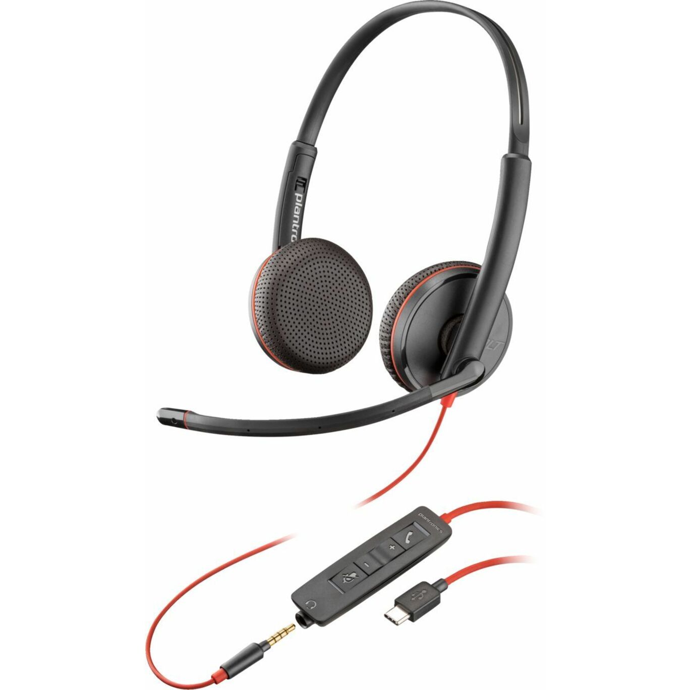 Poly Blackwire 3225 Stereo Headset +USB-C/A Adapter TAA - Stereo - Mini-phone (3.5mm), USB Type C - Wired - 32 Ohm - 100 Hz to 10 kHz - On-ear, Over-the-head - Binaural - Supra-aural - 7.45 ft Cable - Noise Cancelling, Omni-directional Microphone - Noise Canceling - Black - TAA Compliant