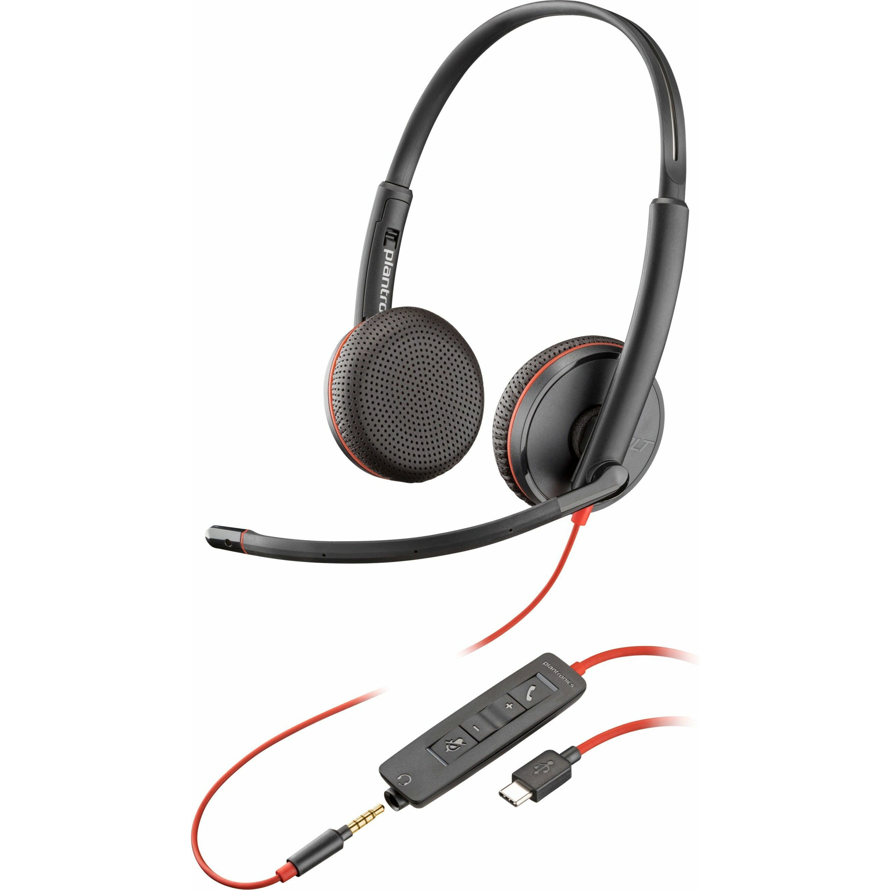 Poly Blackwire C3225 Stereo USB-C Headset TAA (Bulk) - Stereo - USB Type C, Mini-phone (3.5mm) - Wired - 32 Ohm - Over-the-head, On-ear - Binaural - Supra-aural - 7.45 ft Cable - Omni-directional Microphone - Noise Canceling - Black - TAA Compliant