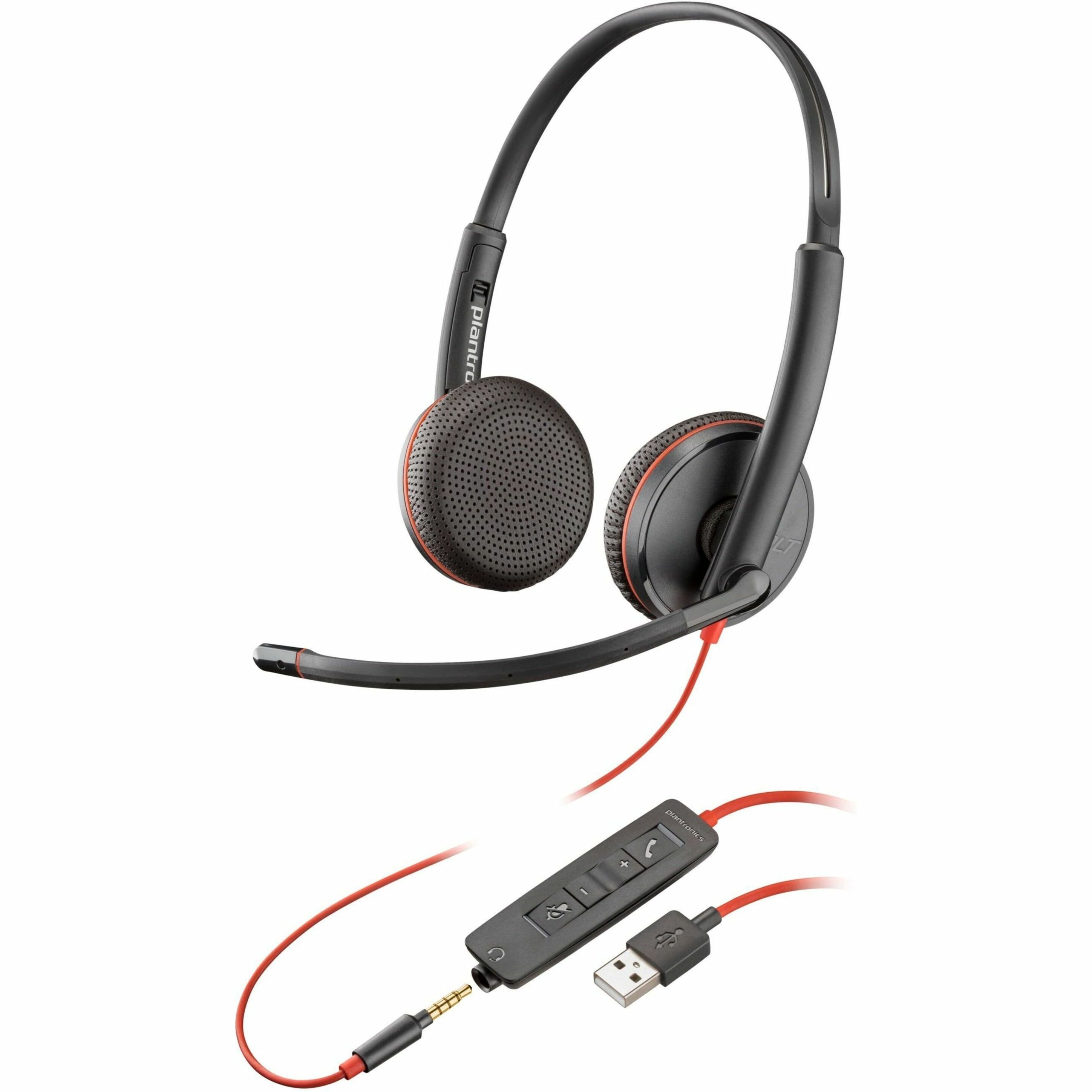 Poly Blackwire 3225 Stereo USB-A Headset TAA - Stereo - Mini-phone (3.5mm), USB Type A - Wired - 32 Ohm - 20 Hz to 20 kHz - On-ear, Over-the-head - Binaural - Supra-aural - 7.40 ft Cable - Omni-directional Microphone - Noise Canceling - Black - TAA Compliant