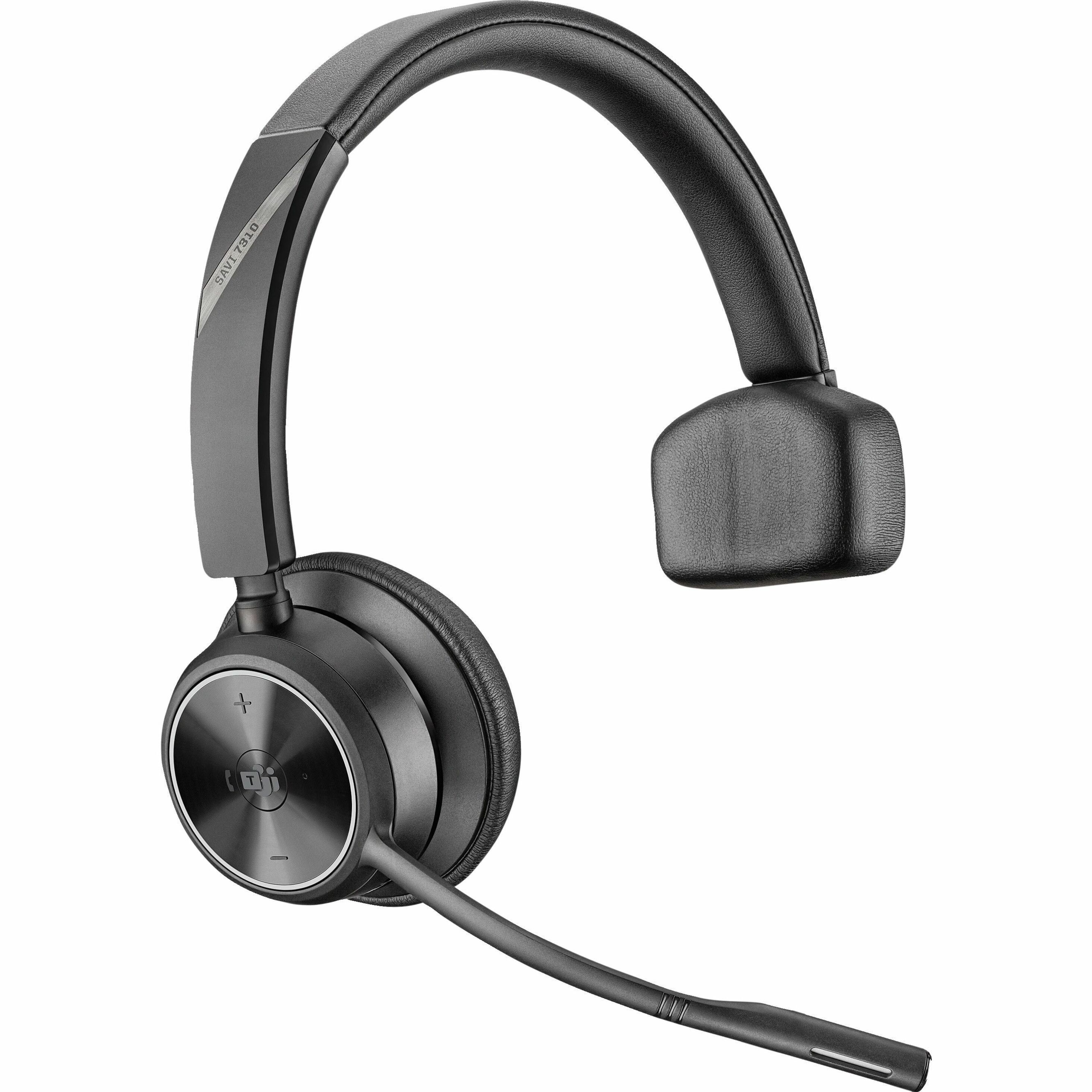 Poly Savi 7310 Monaural Microsoft Teams Certified DECT 1920-1930 MHz Top - Microsoft Teams Certification - Mono - Wireless - DECT - 590.6 ft - Over-the-head - Monaural - Supra-aural - Noise Cancelling Microphone - Black