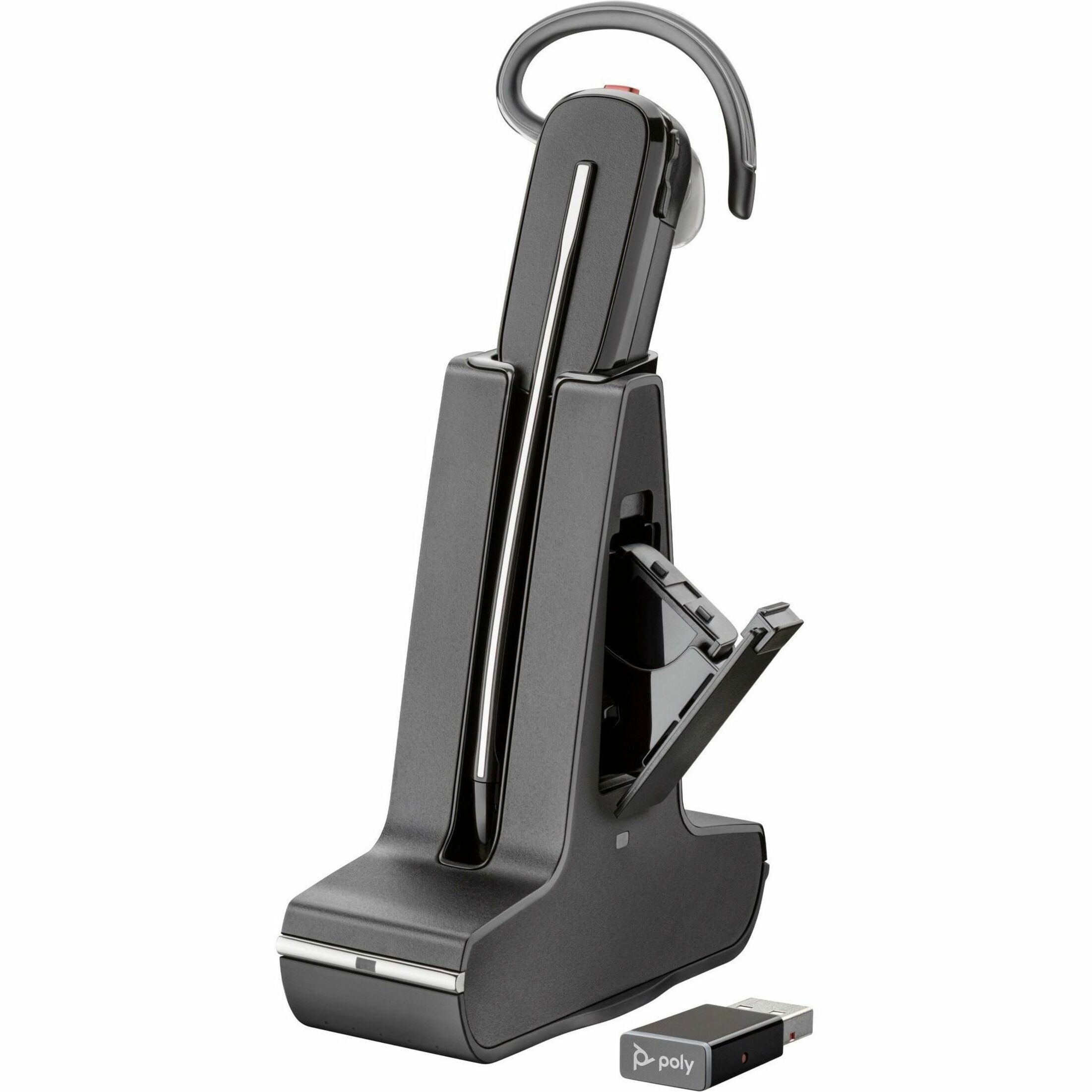Poly Savi 8245 DECT 1920-1930 MHz Headset +USB-A to USB-C Cable +D400 TAA - Mono - Wireless - Bluetooth/DECT - 590 ft - 32 Ohm - 20 Hz to 20 kHz - Over-the-ear, Over-the-head, Behind-the-neck, On-ear - Monaural - In-ear - Noise Cancelling Microphone - Noise Canceling - Black - TAA Compliant — alternate image5