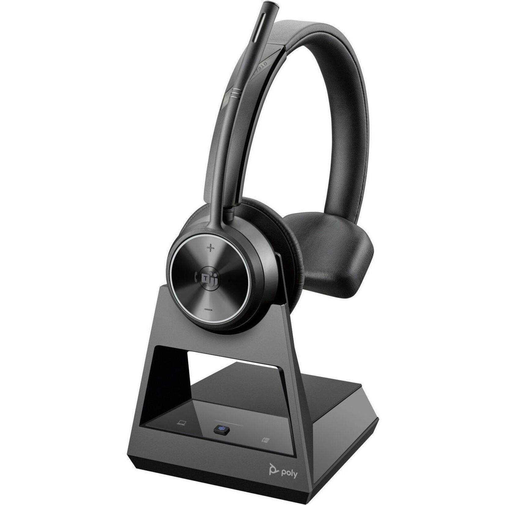Poly Savi 7310-M Office DECT 1920-1930 MHz Single Ear Headset - Microsoft Teams Certification - Mono - USB Type A, RJ-11 - Wired/Wireless - Bluetooth/DECT - 590.6 ft - 20 Hz to 20 kHz - On-ear, Over-the-head - Monaural - Ear-cup - Noise Cancelling Microphone - Black — alternate image1