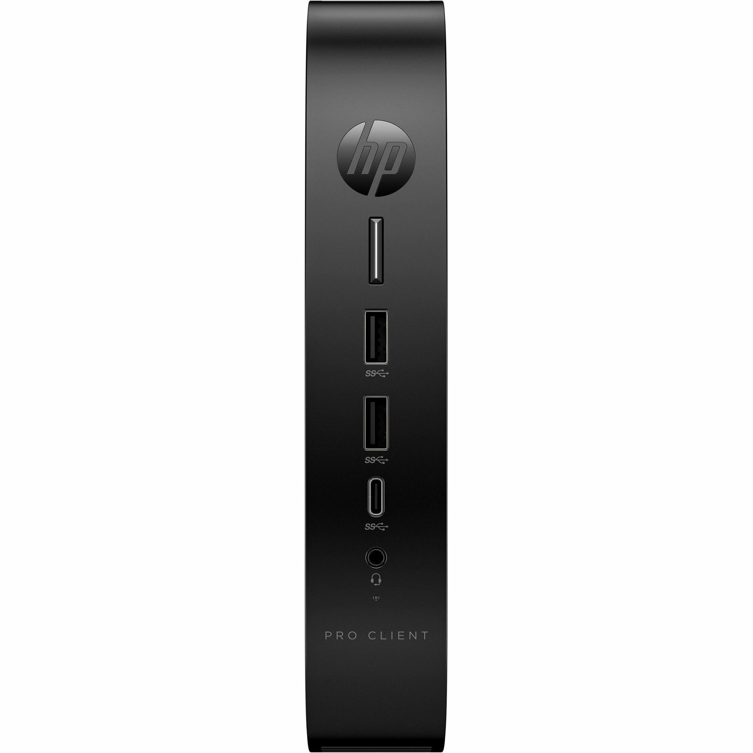 HP Pro t550 Thin Client - Intel Celeron J6412 Quad-core (4 Core) 2 GHz - TAA Compliant - Intel Chip - 4 GB RAM DDR4 SDRAM - DDR4-3200/PC4-25600 - 32 GB Flash - Intel - Gigabit Ethernet - HP ThinPro - DisplayPort - Network (RJ-45) - 7 Total USB Port(s) - 2 USB 2.0 Port(s) - USB Type-C - 45 W — frontmaximum