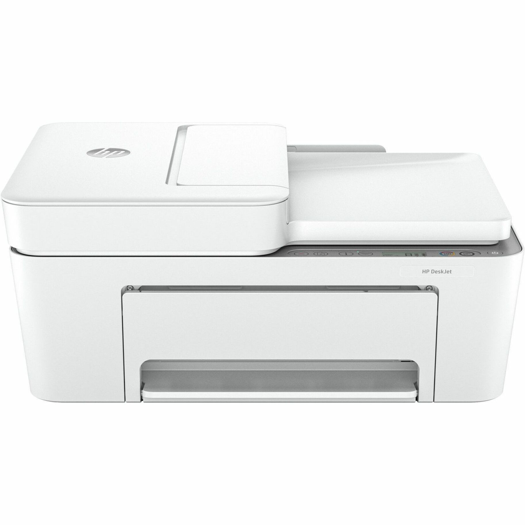 HP Deskjet 4255e Wired & Wireless Inkjet Multifunction Printer - Color - White - Copier/Printer/Scanner - 20 ppm Mono/16 ppm Color Print - 4800 x 1200 dpi Print - Manual Duplex Print - Up to 1000 Pages Monthly - Color Flatbed/ADF Scanner - 1200 dpi Optical Scan - Wireless LAN - Apple AirPrint, ChromeOS, Mopria - USB - For Plain Paper Print — front