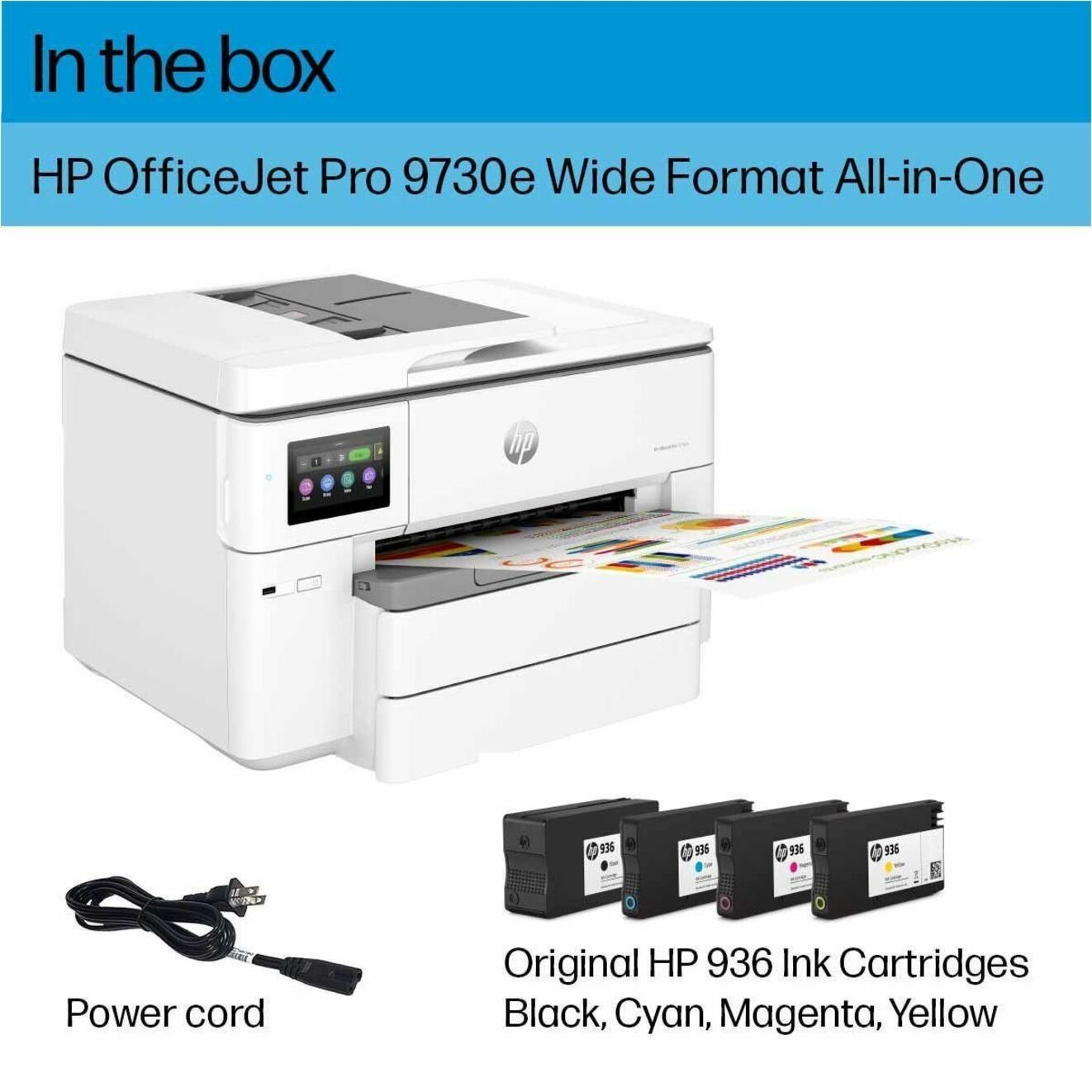 HP Officejet Pro 9730e Wired & Wireless Inkjet Multifunction Printer - Color - Copier/Printer/Scanner - 4800 x 1200 dpi Print - Automatic Duplex Print - Up to 30000 Pages Monthly - Color Flatbed, ADF, CIS Scanner - 1200 dpi Optical Scan - Ethernet - Wireless LAN - Apple AirPrint, Mopria, HP Smart App, ChromeOS, Wi-Fi Direct - USB - For Plain Paper Print — alternate image4