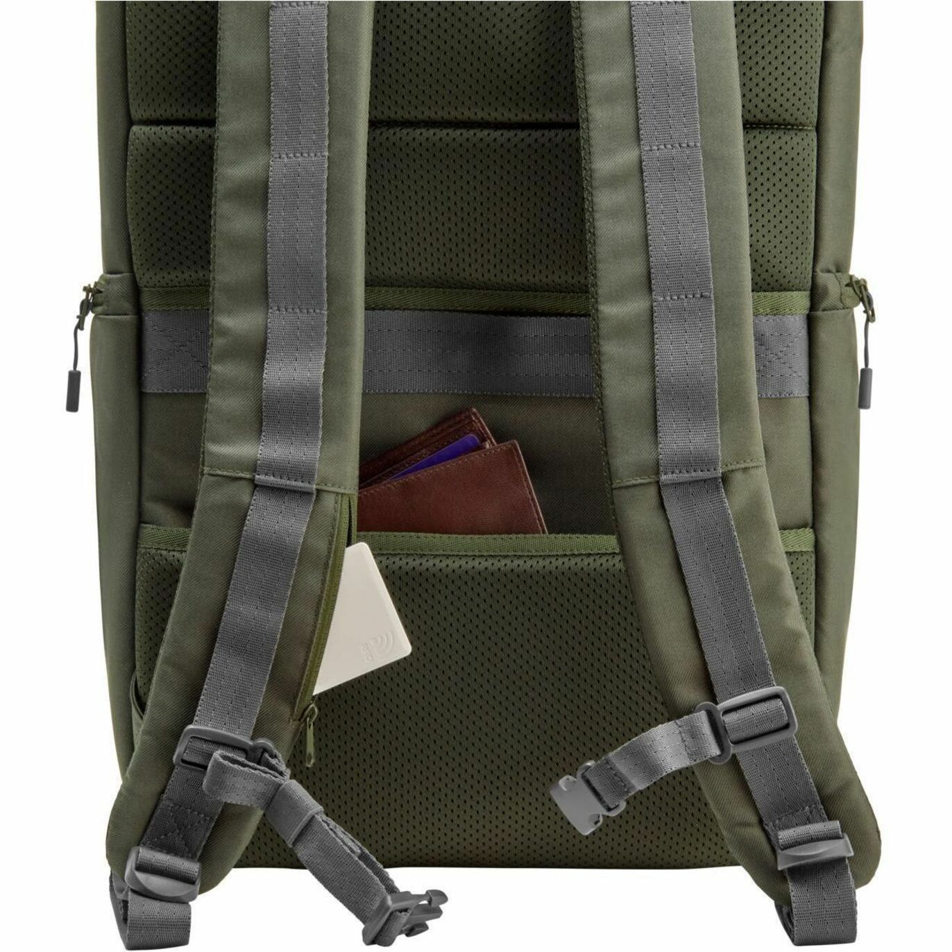 HP Carrying Case (Backpack) for 15.6" Notebook - Gray, Green - Water Resistant, RFID Resistant - Plastic, Polyethylene Foam Body - Shoulder Strap, D-ring, Luggage Strap, Trolley Strap, Handle - 7.13 gal Volume Capacity — alternate image3