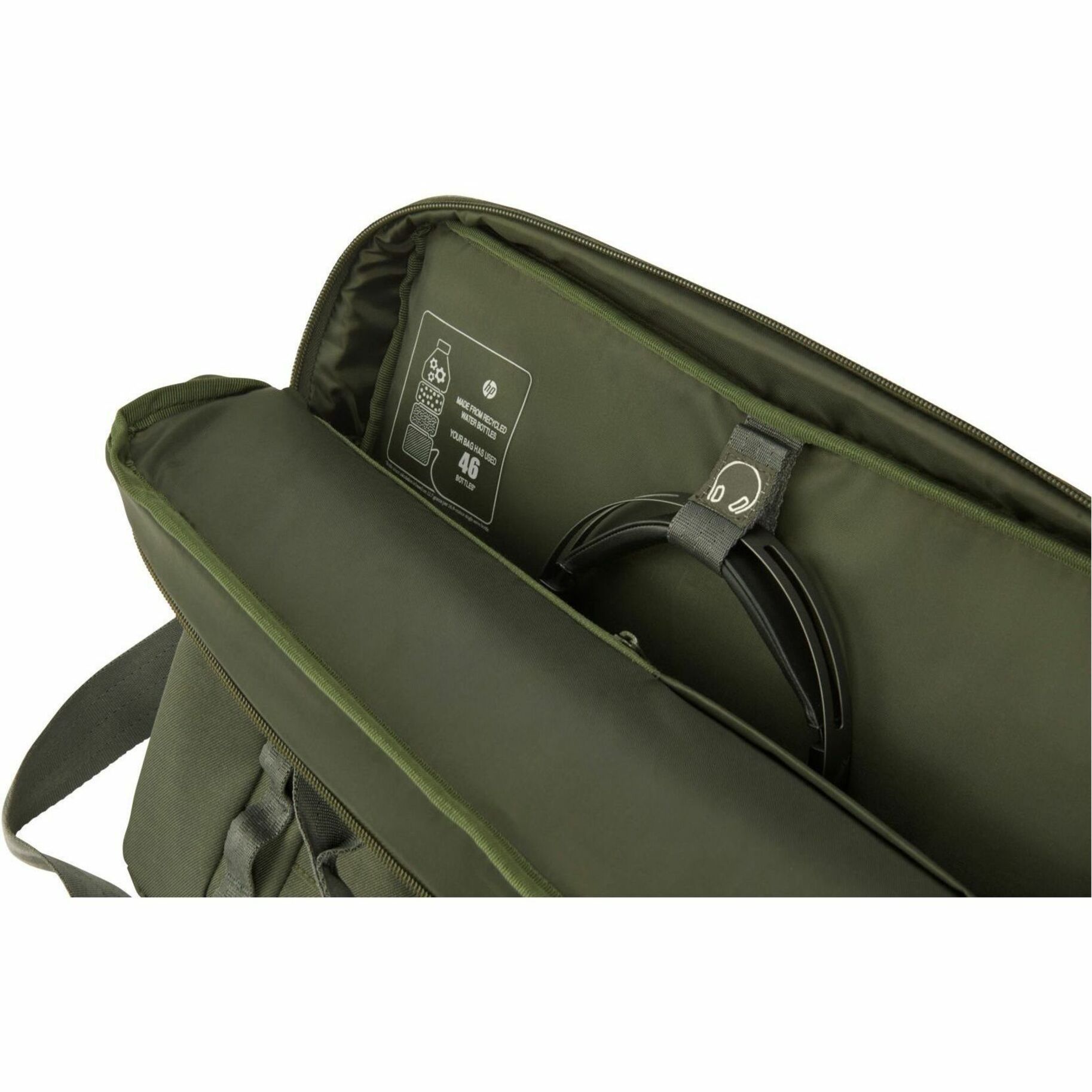 HP Carrying Case (Messenger) for 15.6" Notebook - Gray, Green - Water Resistant, RFID Resistant - Plastic, Polyethylene Foam Body - D-ring, Luggage Strap, Trolley Strap, Shoulder Strap, Handle - 5.81 gal Volume Capacity — alternate image1