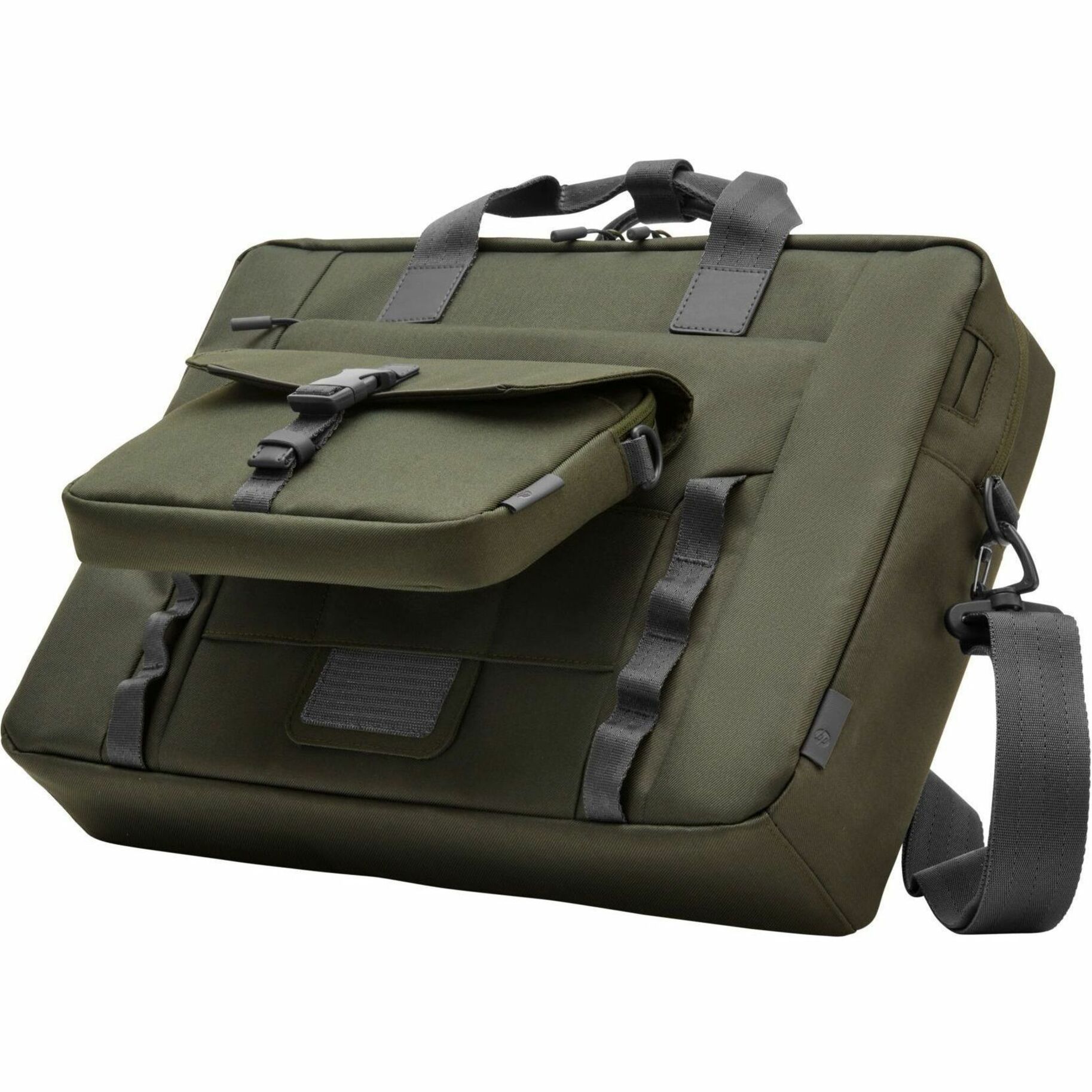 HP Carrying Case (Messenger) for 15.6" Notebook - Gray, Green - Water Resistant, RFID Resistant - Plastic, Polyethylene Foam Body - D-ring, Luggage Strap, Trolley Strap, Shoulder Strap, Handle - 5.81 gal Volume Capacity — alternate image2