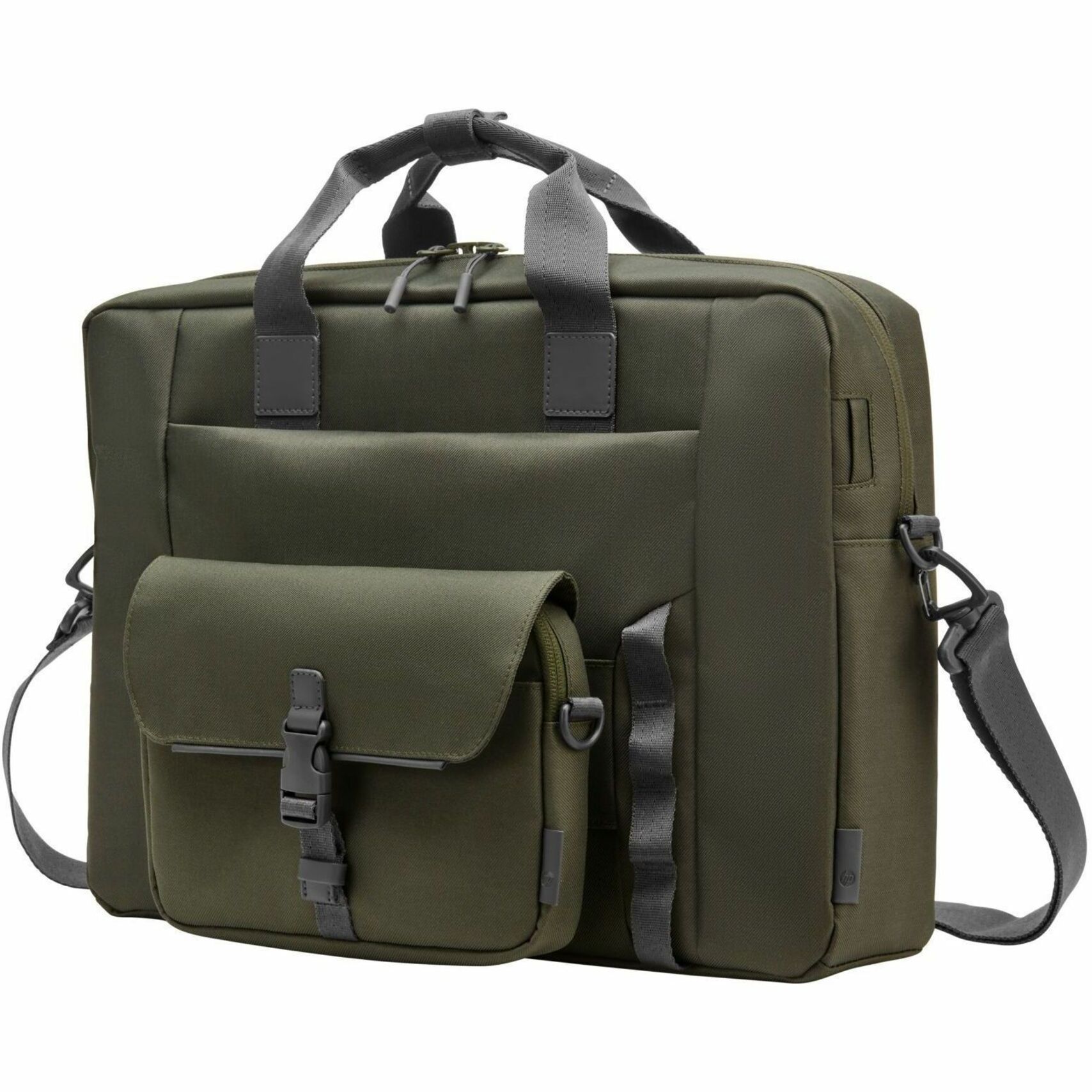 HP Carrying Case (Messenger) for 15.6" Notebook - Gray, Green - Water Resistant, RFID Resistant - Plastic, Polyethylene Foam Body - D-ring, Luggage Strap, Trolley Strap, Shoulder Strap, Handle - 5.81 gal Volume Capacity