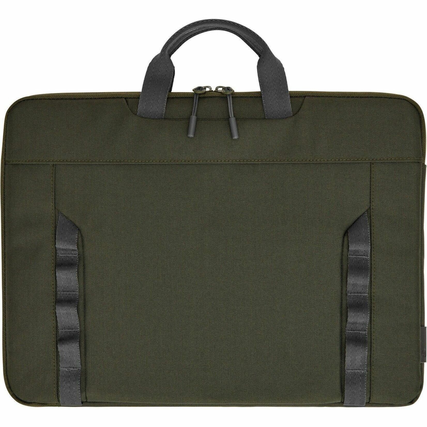 HP Carrying Case (Sleeve) for 14" to 14.1" Notebook - Gray, Green - Water Resistant - Plastic, Polyethylene Foam Body - Handle, Shoulder Strap - 10.2" Height x 14" Width x 0.9" Depth - 1.06 gal Volume Capacity — front