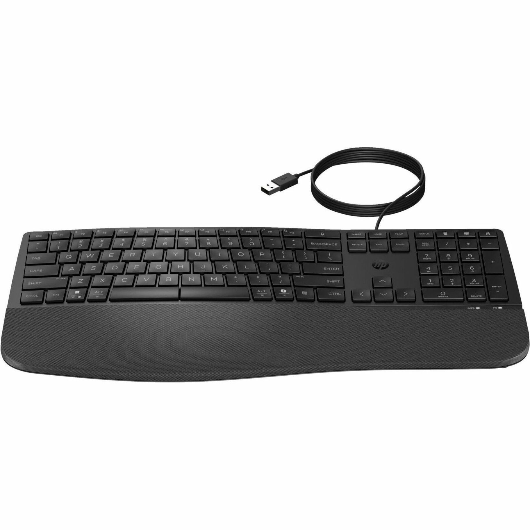 HP 485 Comfort Wired Keyboard (8T6M2AA) - Cable Connectivity - USB Type A Interface - Programmable, Dictation, Language Switch, CoPilot Hot Key(s) - Windows 11, Windows 10, macOS, iOS, ChromeOS - English (Canada) - PC, Mac - Plunger Keyswitch - Black — front