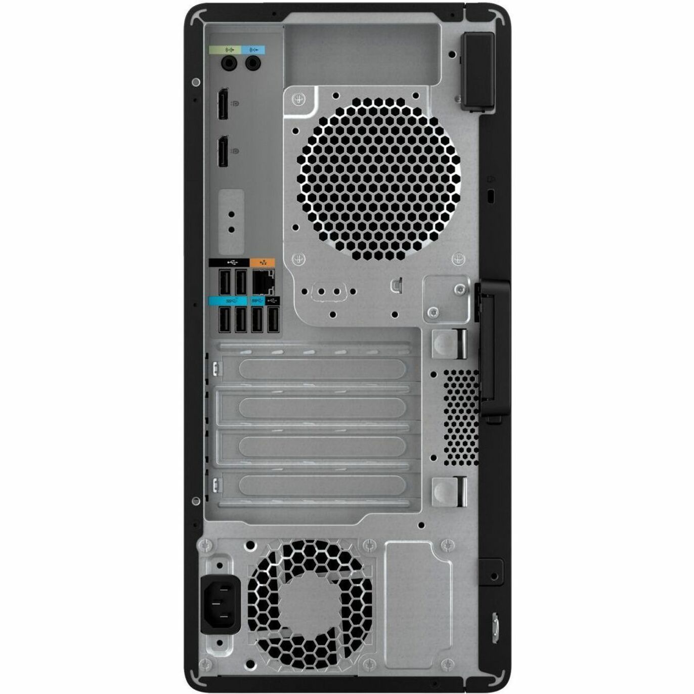 HP Z2 G9 Workstation - Core i7 14th Gen i7-14700 - 64 GB - 1 TB SSD - Tower - Intel W680 Chip - Windows 11 Pro - 12 GB Graphics - Serial ATA/600 Controller - 0, 1 RAID Levels - Ethernet - Wireless LAN — rear