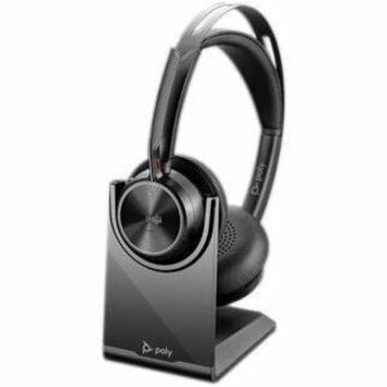 Poly Voyager Focus 2 Headset - Microsoft Teams Certification - Google Assistant, Siri - Stereo - USB Type C - Wired/Wireless - Bluetooth - 298.6 ft - 20 Hz to 20 kHz - Over-the-head, On-ear - Binaural - Supra-aural - 4" Cable - Omni-directional, Discreet, Noise Cancelling Microphone - Noise Canceling - Black — alternate image2