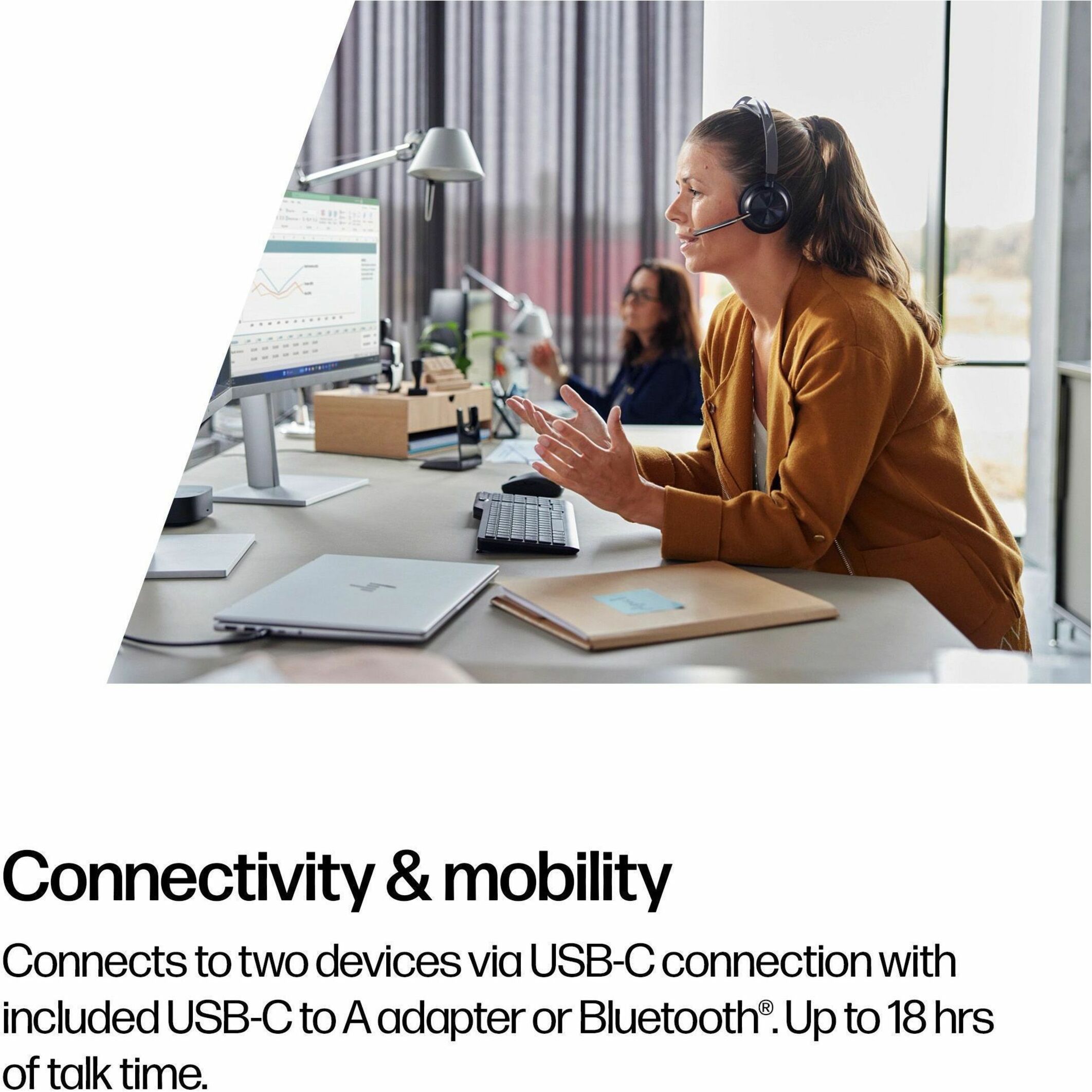 Poly Voyager Focus 2 Headset - Microsoft Teams Certification - Google Assistant, Siri - Stereo - USB Type C - Wired/Wireless - Bluetooth - 298.6 ft - 20 Hz to 20 kHz - Over-the-head, On-ear - Binaural - Supra-aural - 4" Cable - Omni-directional, Discreet, Noise Cancelling Microphone - Noise Canceling - Black — alternate image4