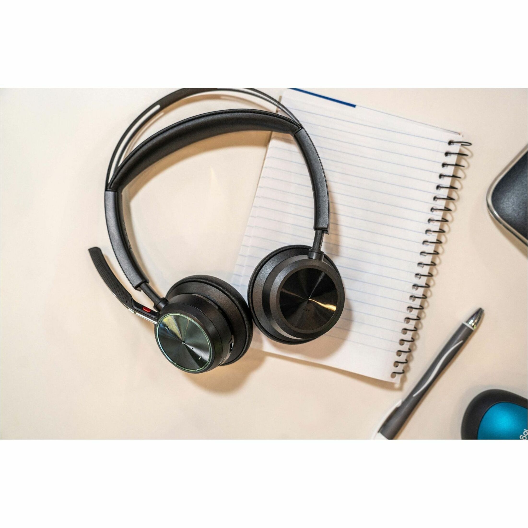 Poly Voyager Focus 2 USB-C-C Headset + USB-C/A Adapter TAA - Google Assistant, Siri - Stereo - USB Type C - Wired/Wireless - Bluetooth - 298.6 ft - Over-the-head - Binaural - Supra-aural - 4" Cable - Omni-directional, Discreet Microphone - Noise Canceling - Black - TAA Compliant — alternate image4