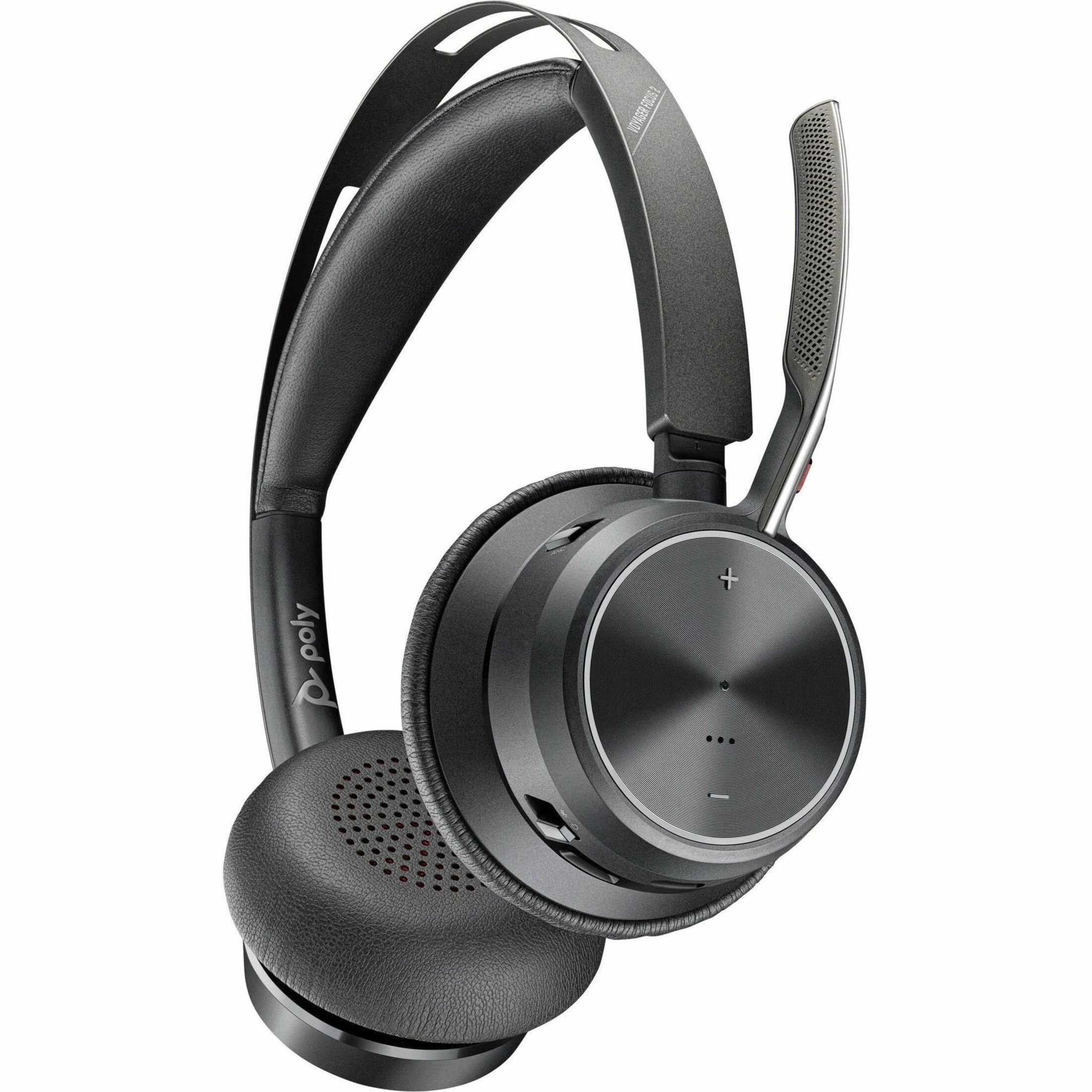 Poly Voyager Focus 2 USB-C-C Headset + USB-C/A Adapter TAA - Google Assistant, Siri - Stereo - USB Type C - Wired/Wireless - Bluetooth - 298.6 ft - Over-the-head - Binaural - Supra-aural - 4" Cable - Omni-directional, Discreet Microphone - Noise Canceling - Black - TAA Compliant — bottom