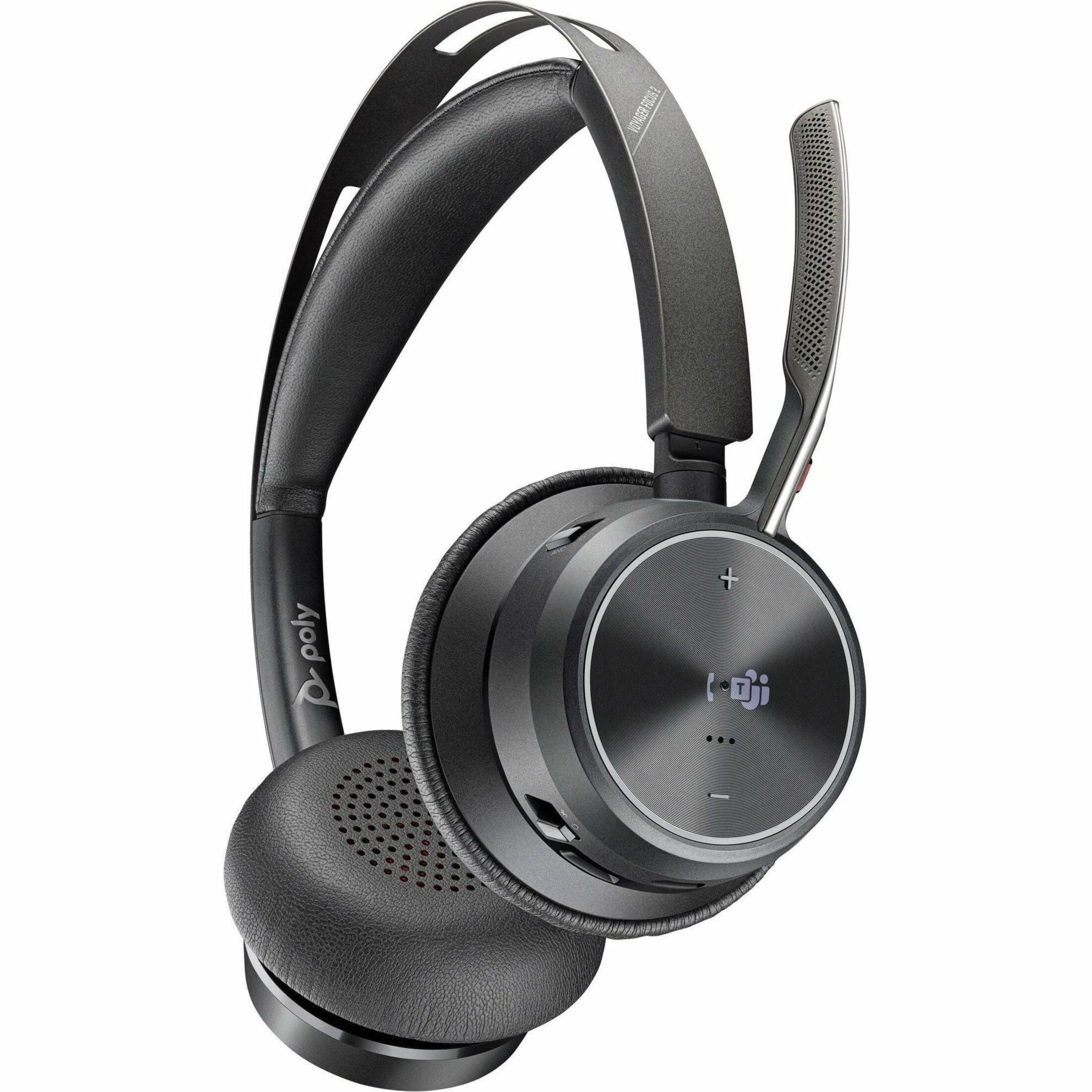Poly Voyager Focus 2 Headset - Microsoft Teams Certification - Google Assistant, Siri - Stereo - USB Type C - Wired/Wireless - Bluetooth - 298.6 ft - Over-the-head - Binaural - Supra-aural - 4" Cable - Omni-directional, Discreet Microphone - Noise Canceling - Black — bottommaximum