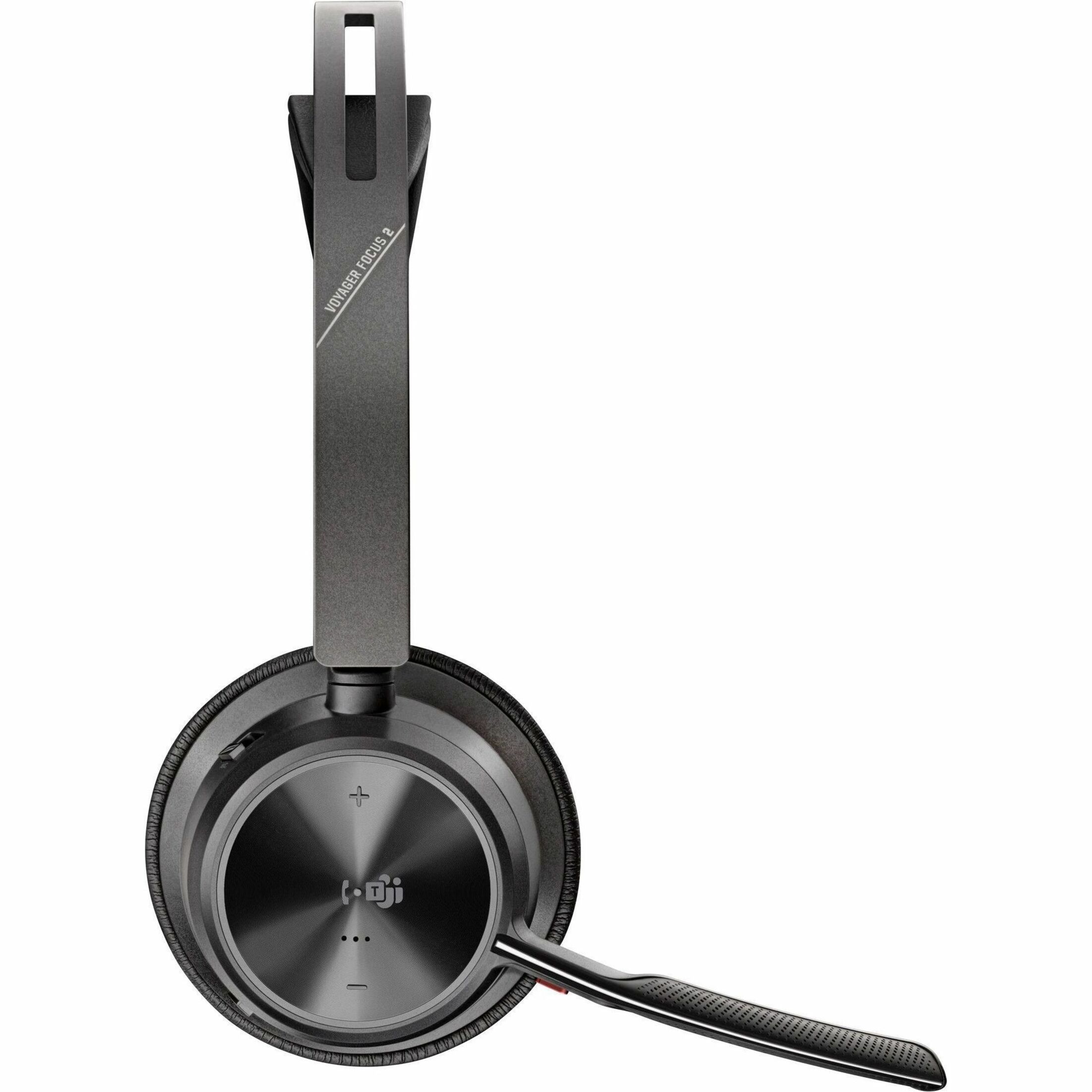 Poly Voyager Focus 2 Headset - Microsoft Teams Certification - Google Assistant, Siri - Stereo - USB Type C - Wired/Wireless - Bluetooth - 298.6 ft - Over-the-head - Binaural - Supra-aural - 4" Cable - Omni-directional, Discreet Microphone - Noise Canceling - Black — right