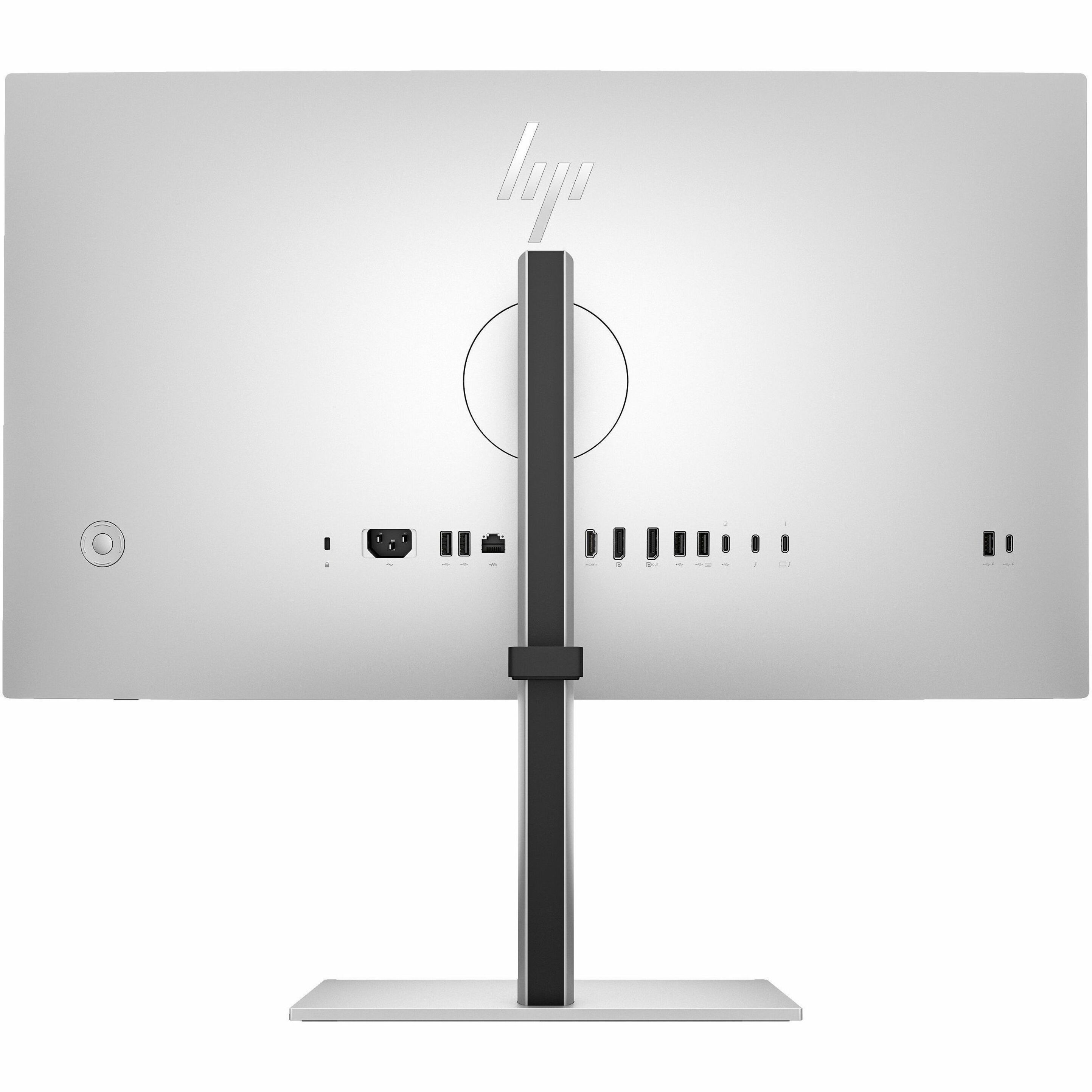 HP 727pk 27" Class 4K UHD LCD Monitor - 16:9 - Natural Silver - 27" Viewable - In-plane Switching (IPS) Black Technology - 3840 x 2160 - 1.07 Billion Colors - 400 Nit - 5 ms - 60 Hz Refresh Rate - USB Type-C - HDMI - DisplayPort - VESA Mount Compatible - KVM Switch, USB Hub — rearmaximum
