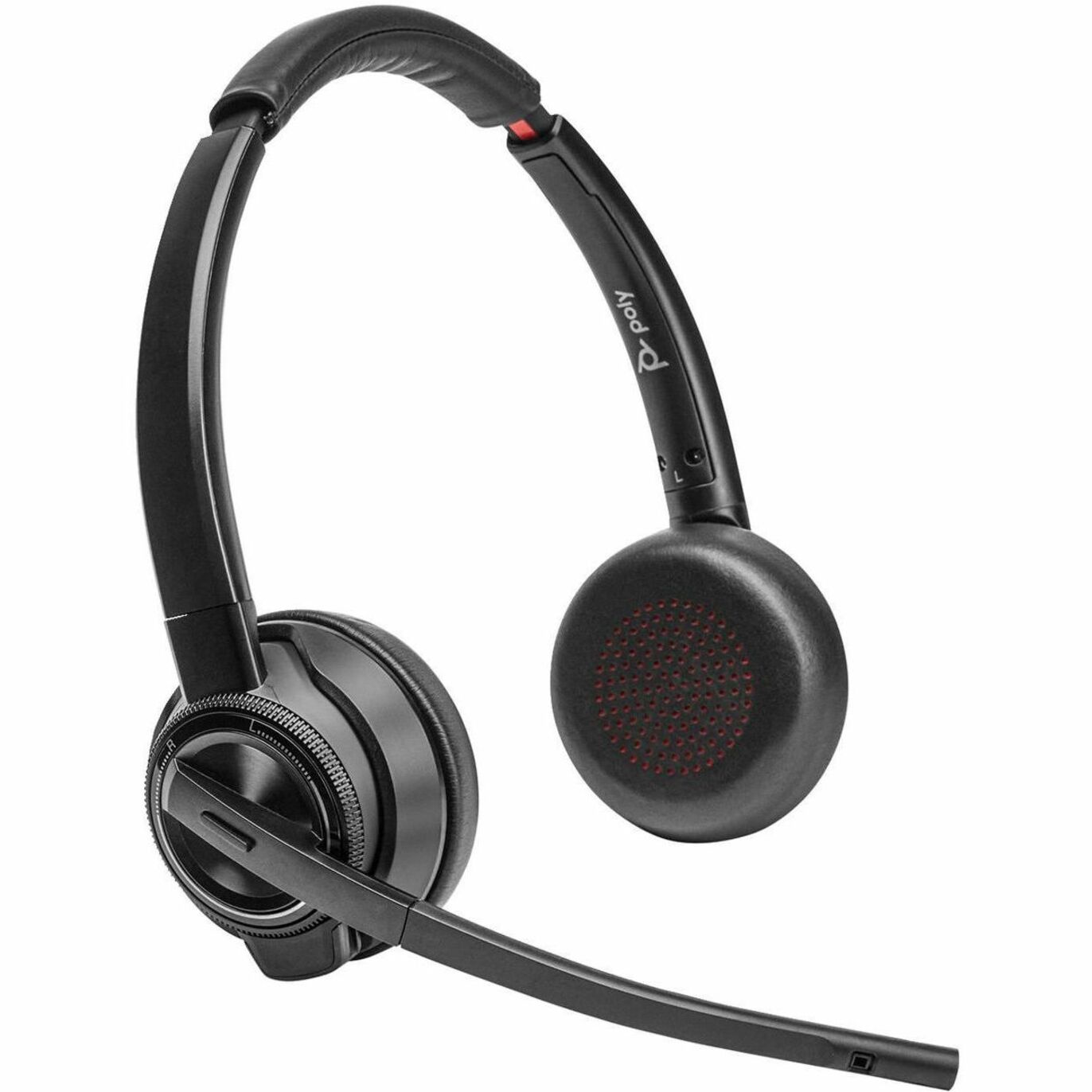 Poly Savi 8420 Headset - Stereo - USB Type A, USB Type C - Wireless - Bluetooth/DECT - 590.6 ft - 32 Ohm - Over-the-head - Binaural - Supra-aural - Noise Cancelling Microphone - Noise Canceling - Black - TAA Compliant — rightmaximum