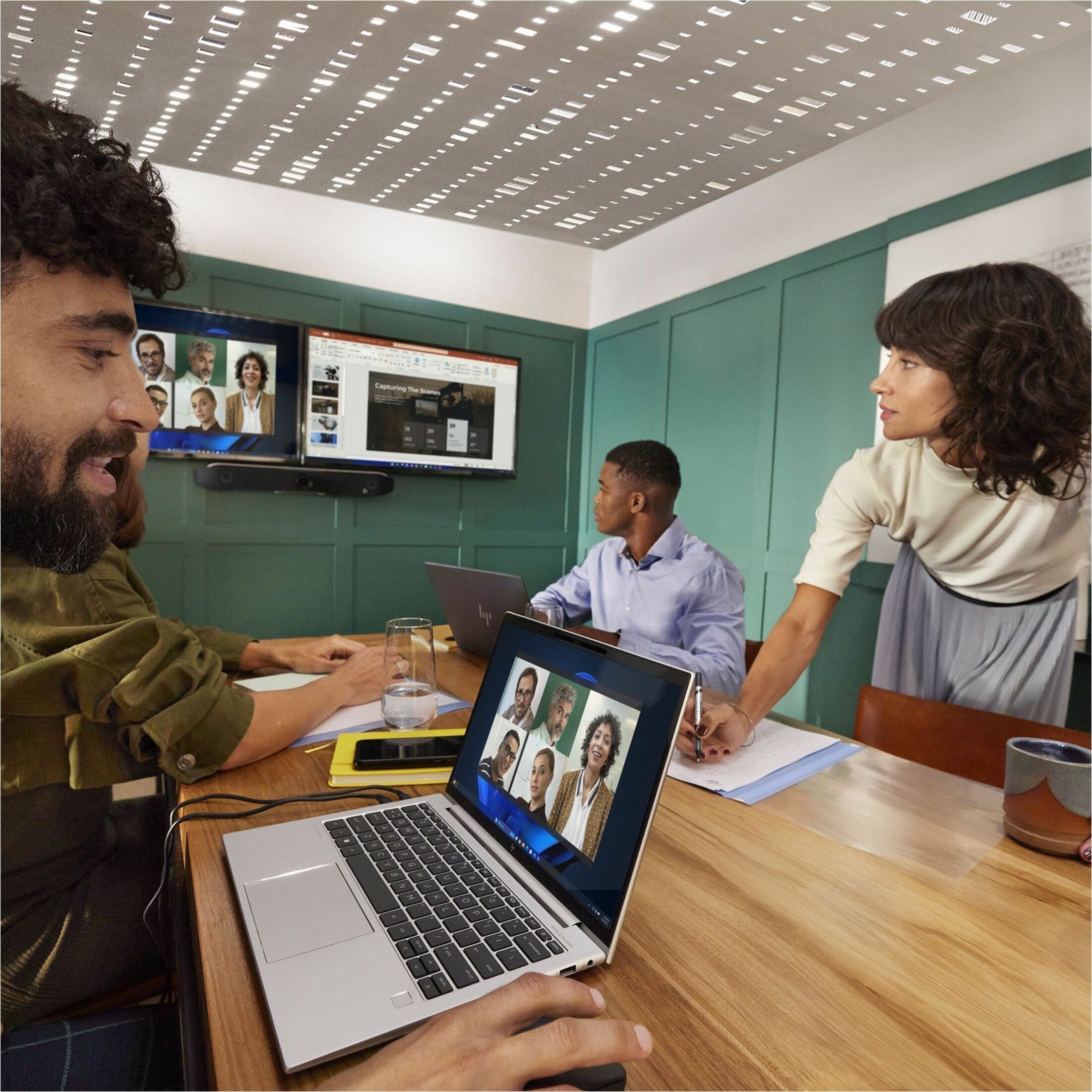 Poly Studio V52 USB Video Bar - For Video Conferencing, Meeting Space - Medium Room Size Supported - 3840 x 2160 Video (Live) - 4K UHD - 1 x Network (RJ-45) - 1 x HDMI In - 2 x HDMI Out - USB - Internal Speaker(s) — alternate image2