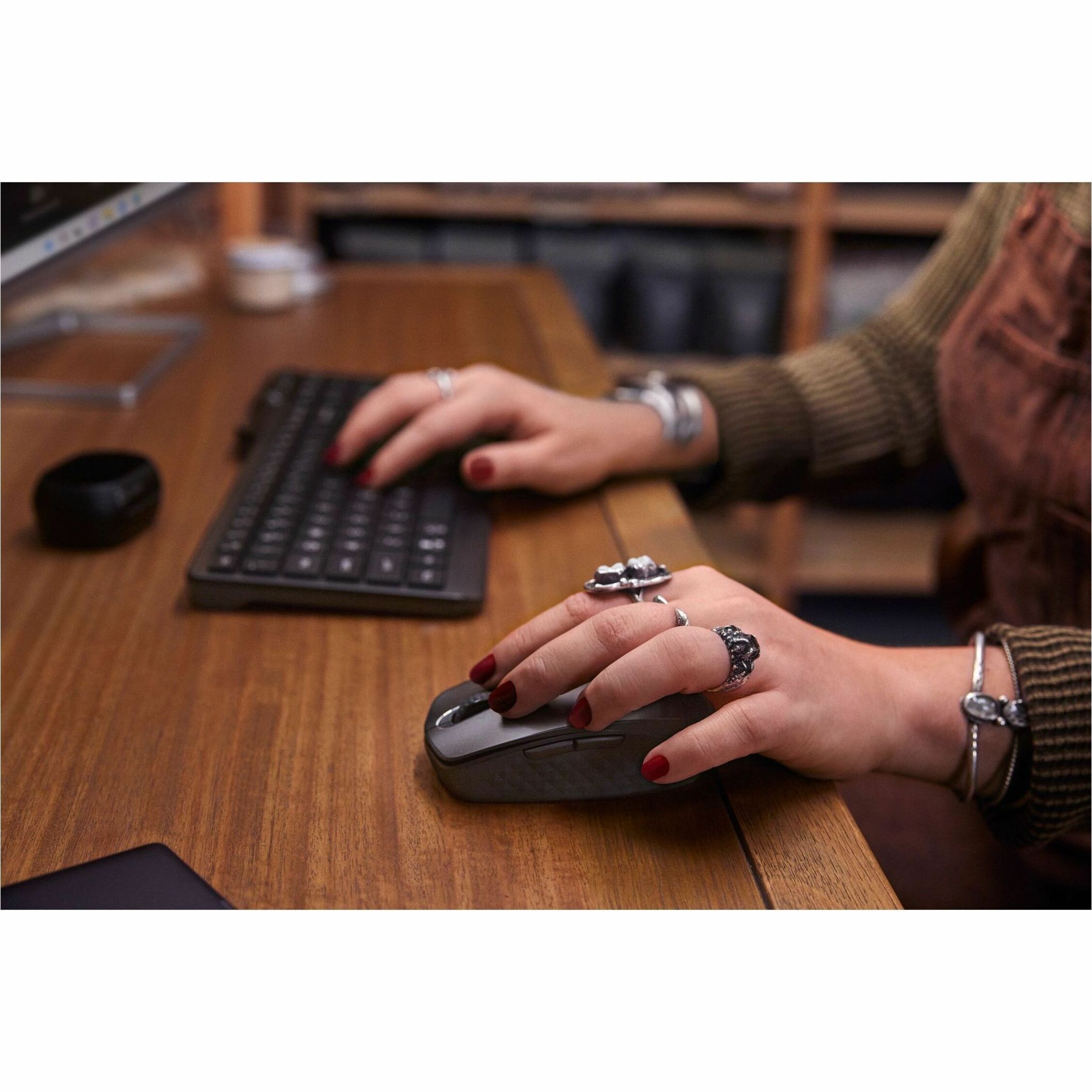 HP 460 Multi-Device Bluetooth Keyboard - Wireless Connectivity - Bluetooth - Compact - 5.3 - 32.81 ft - Microphone Mute, Emoji, Language Switch Hot Key(s) - Windows 10, Windows 11, Mac OS, ChromeOS - English (US) - Desktop Computer, Tablet, Mobile Device - PC, Mac - Recycled Plastic - Plunger Keyswitch - AAA Battery Size Supported - Jack Black — life style