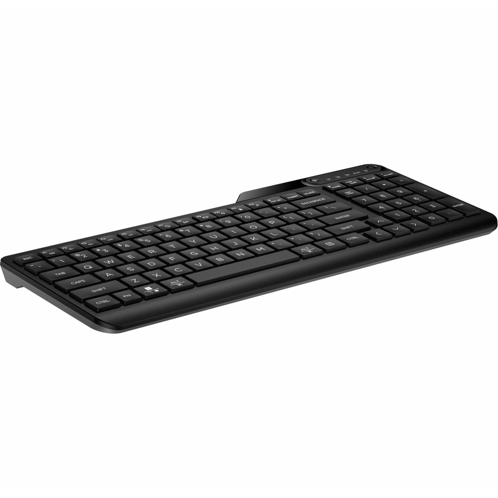HP 460 Multi-Device Bluetooth Keyboard - Wireless Connectivity - Bluetooth - Compact - 5.3 - 32.81 ft - Microphone Mute, Emoji, Language Switch Hot Key(s) - Windows 10, Windows 11, Mac OS, ChromeOS - English (US) - Desktop Computer, Tablet, Mobile Device - PC, Mac - Recycled Plastic - Plunger Keyswitch - AAA Battery Size Supported - Jack Black