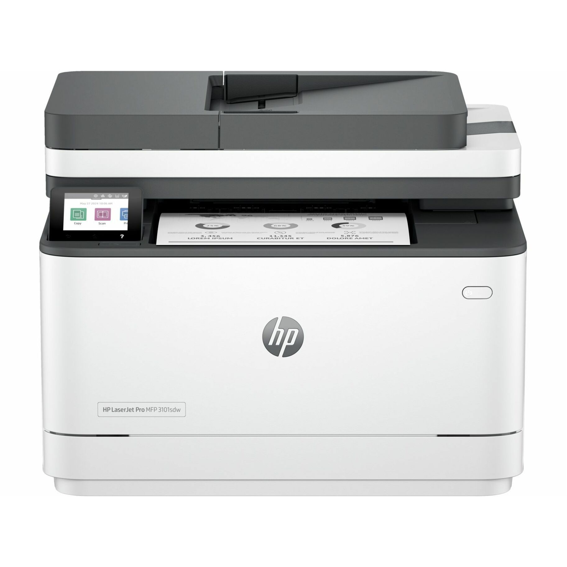 HP LaserJet Pro 3101SDW Wired & Wireless Laser Multifunction Printer - Monochrome - Copier/Printer/Scanner - 28 ppm Mono Print - 1200 x 1200 dpi Print - Automatic Duplex Print - Up to 50000 Pages Monthly - Color ADF, Flatbed Scanner - Fast Ethernet - Wireless LAN - HP Smart App, Apple AirPrint, Mopria, Wi-Fi Direct - USB - For Plain Paper Print