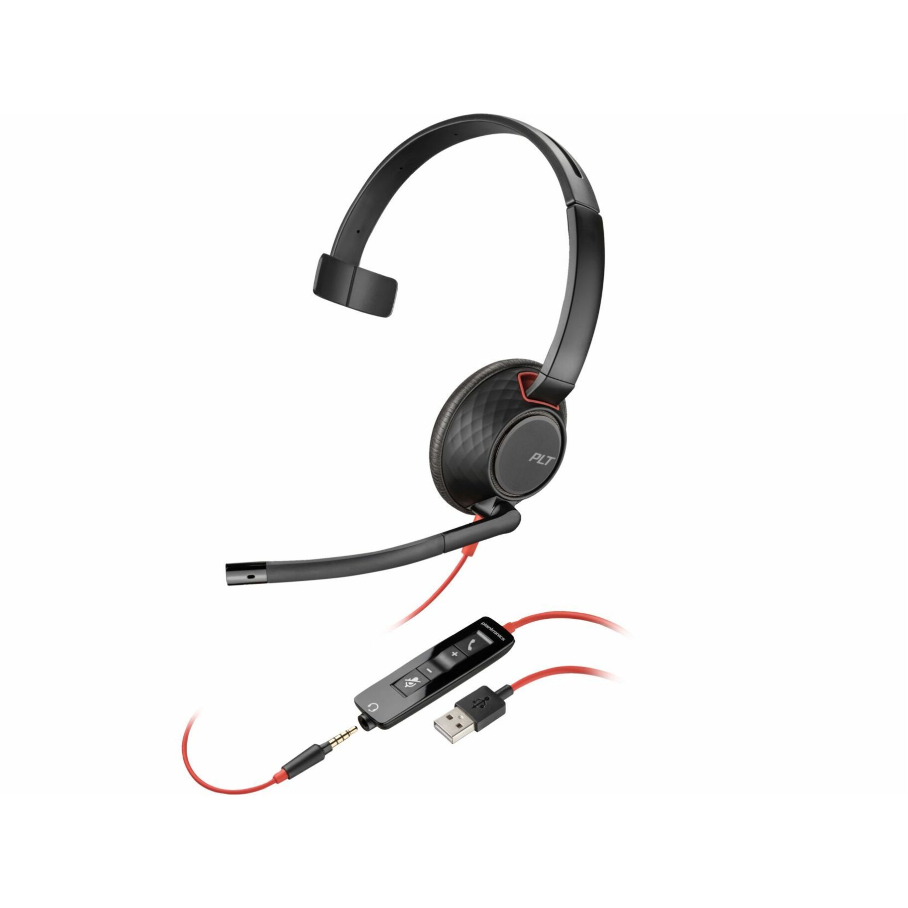 Poly Blackwire 5210 Monaural USB-A Headset TAA (Bulk) - Microsoft Teams Certification - Mono - USB Type A, Mini-phone (3.5mm) - Wired - 32 Ohm - On-ear, Behind-the-head - Monaural - Supra-aural - 7.10 ft Cable - Noise Cancelling, Omni-directional Microphone - Noise Canceling - Black - TAA Compliant