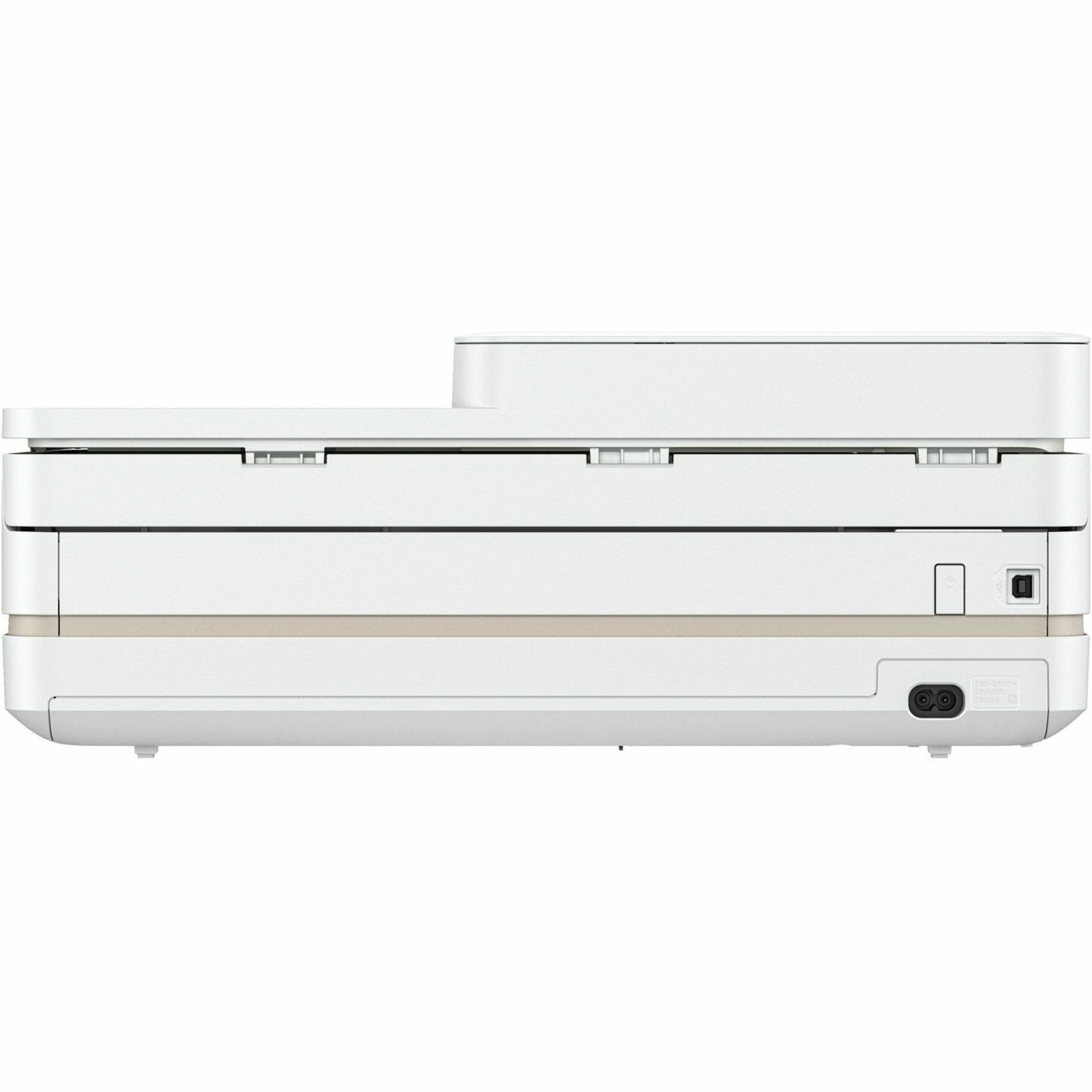HP Envy 6555e Wired & Wireless Inkjet Multifunction Printer - Color - Copier/Fax/Printer/Scanner - 10 ppm Mono/7 ppm Color Print - 4800 x 1200 dpi Print - Automatic Duplex Print - Up to 1000 Pages Monthly - Color Flatbed/CIS, ADF Scanner - Wireless LAN - Apple AirPrint, ChromeOS, HP Print Service Plugin, Mopria, Mopria Print Service, Android Printing - USB - For Photo Print — rear