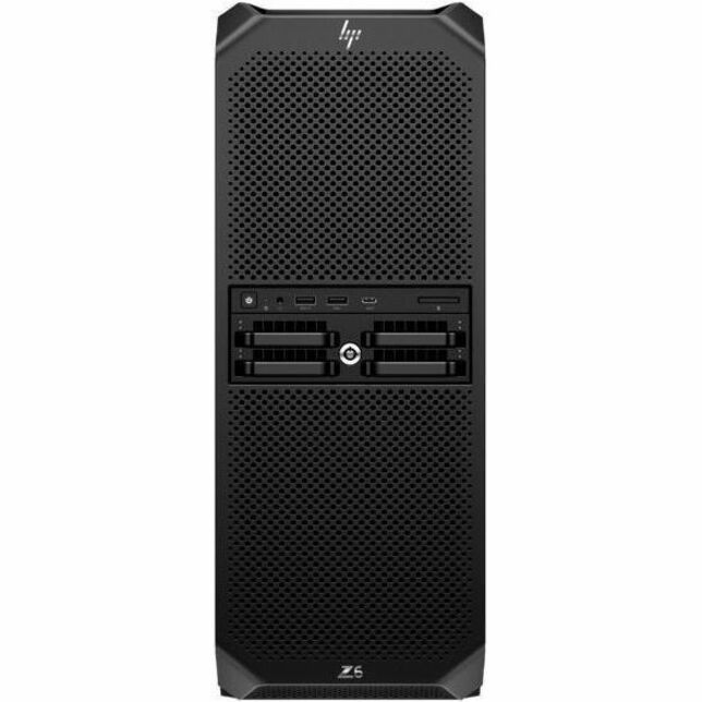 HP Z6 G5 A Workstation - 1 x AMD Ryzen Threadripper PRO 7945WX - 64 GB - Tower - Black - AMD PRO 695 Chip - Serial ATA/600, NVMe Controller - 0, 1, 5, 10 RAID Levels - Gigabit Ethernet — front