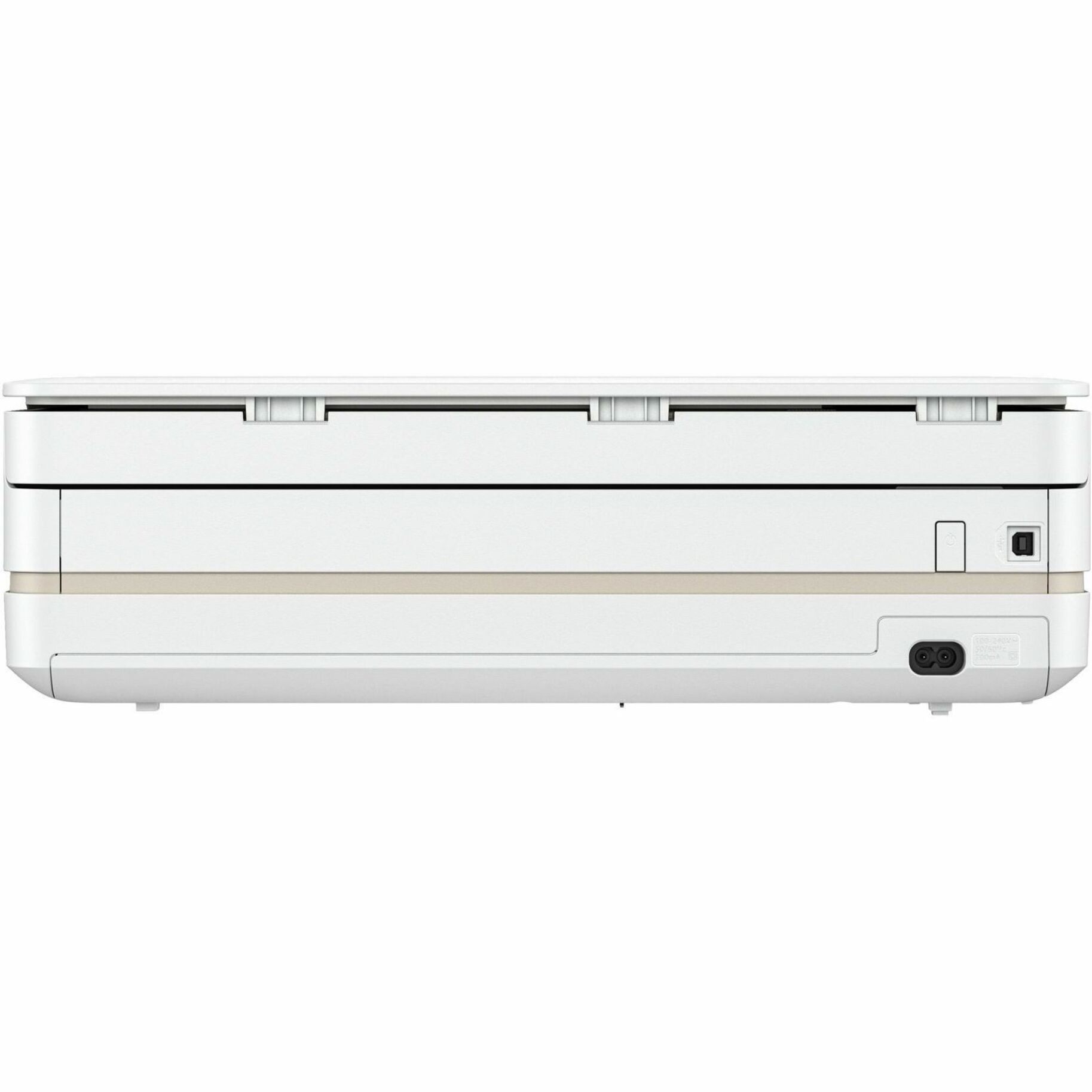 HP Envy 6155e Wired & Wireless Inkjet Multifunction Printer - Color - Copier/Fax/Printer/Scanner - 10 ppm Mono/7 ppm Color Print - 4800 x 1200 dpi Print - Automatic Duplex Print - Up to 1000 Pages Monthly - Color Flatbed/CIS Scanner - Wireless LAN - Apple AirPrint, ChromeOS, HP Print Service Plugin, Mopria, Mopria Print Service, Android Printing - USB - For Photo Print - 1 Each — rear