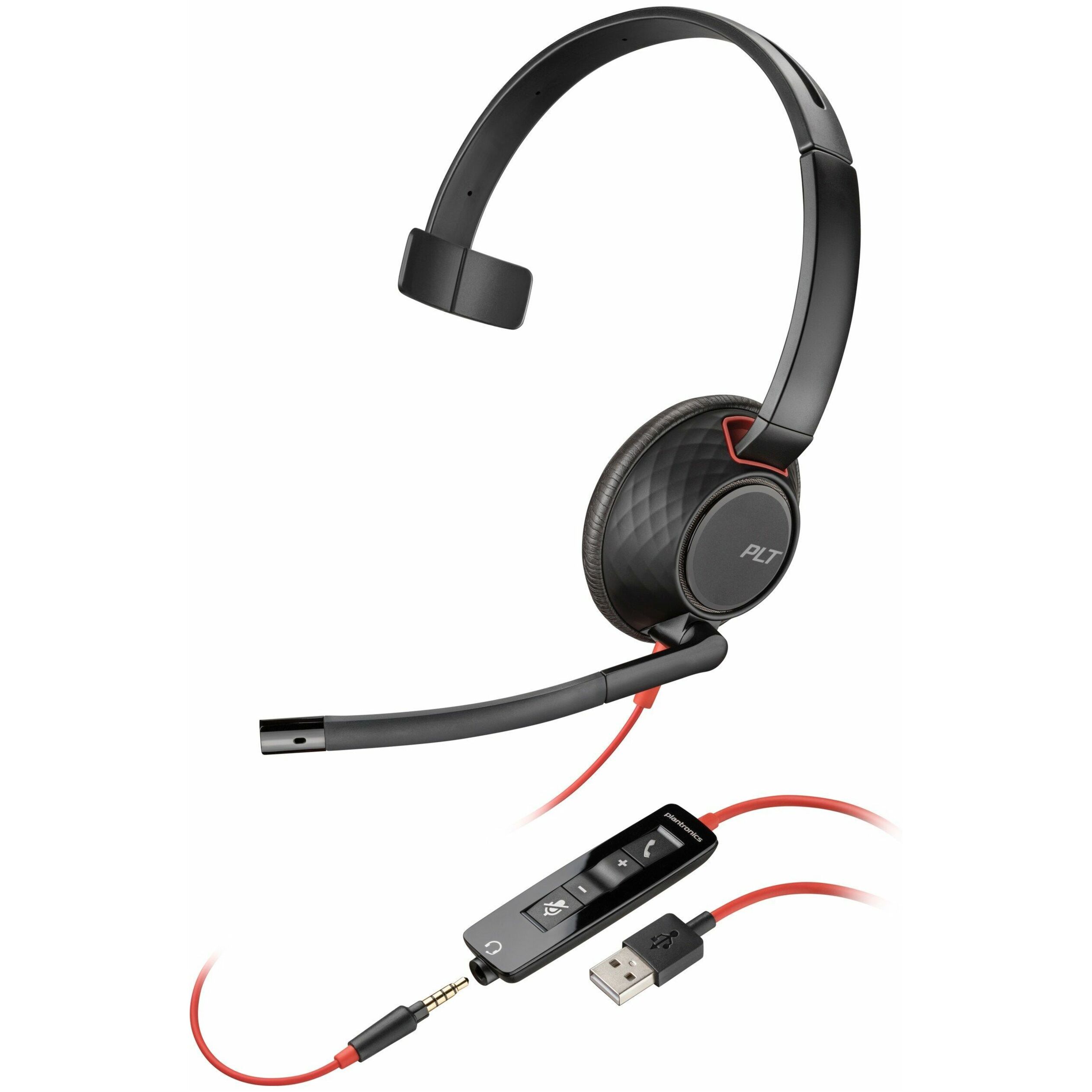 Poly Blackwire 5210 Monaural USB-A Headset TAA (Bulk) - Microsoft Teams Certification - Mono - USB Type A, Mini-phone (3.5mm) - Wired - 32 Ohm - On-ear, Behind-the-head - Monaural - Supra-aural - 7.10 ft Cable - Noise Cancelling, Omni-directional Microphone - Noise Canceling - Black - TAA Compliant