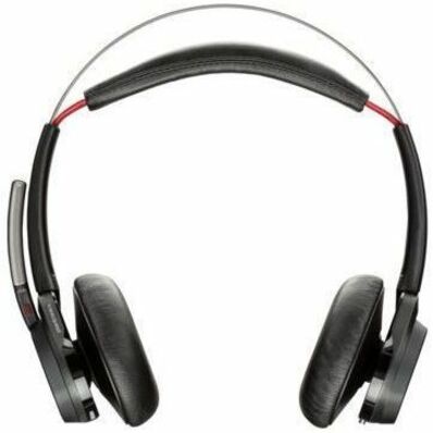 Poly Voyager Focus B825 UC Headset TAA - Microsoft Teams Certification - Siri, Google Assistant - Stereo - Wireless - Bluetooth - 98.4 ft - 20 Hz to 20 kHz - On-ear - Binaural - MEMS Technology, Electret Condenser, Noise Cancelling Microphone - Noise Canceling - Black - TAA Compliant — frontmaximum