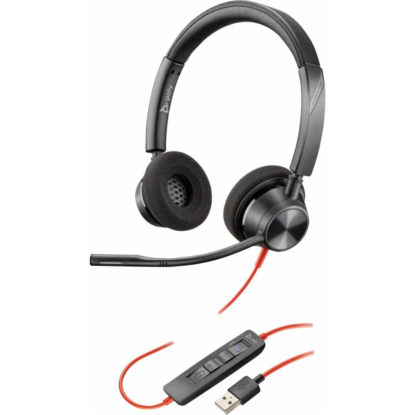 Poly Blackwire 3325 Microsoft Teams Certified USB-A Headset TAA - Microsoft Teams Certification - Stereo - Mini-phone (3.5mm), USB Type A - Wired - 32 Ohm - 20 Hz to 20 kHz - Over-the-head, On-ear - Binaural - Supra-aural - 7 ft Cable - Omni-directional Microphone - Noise Canceling - Black - TAA Compliant