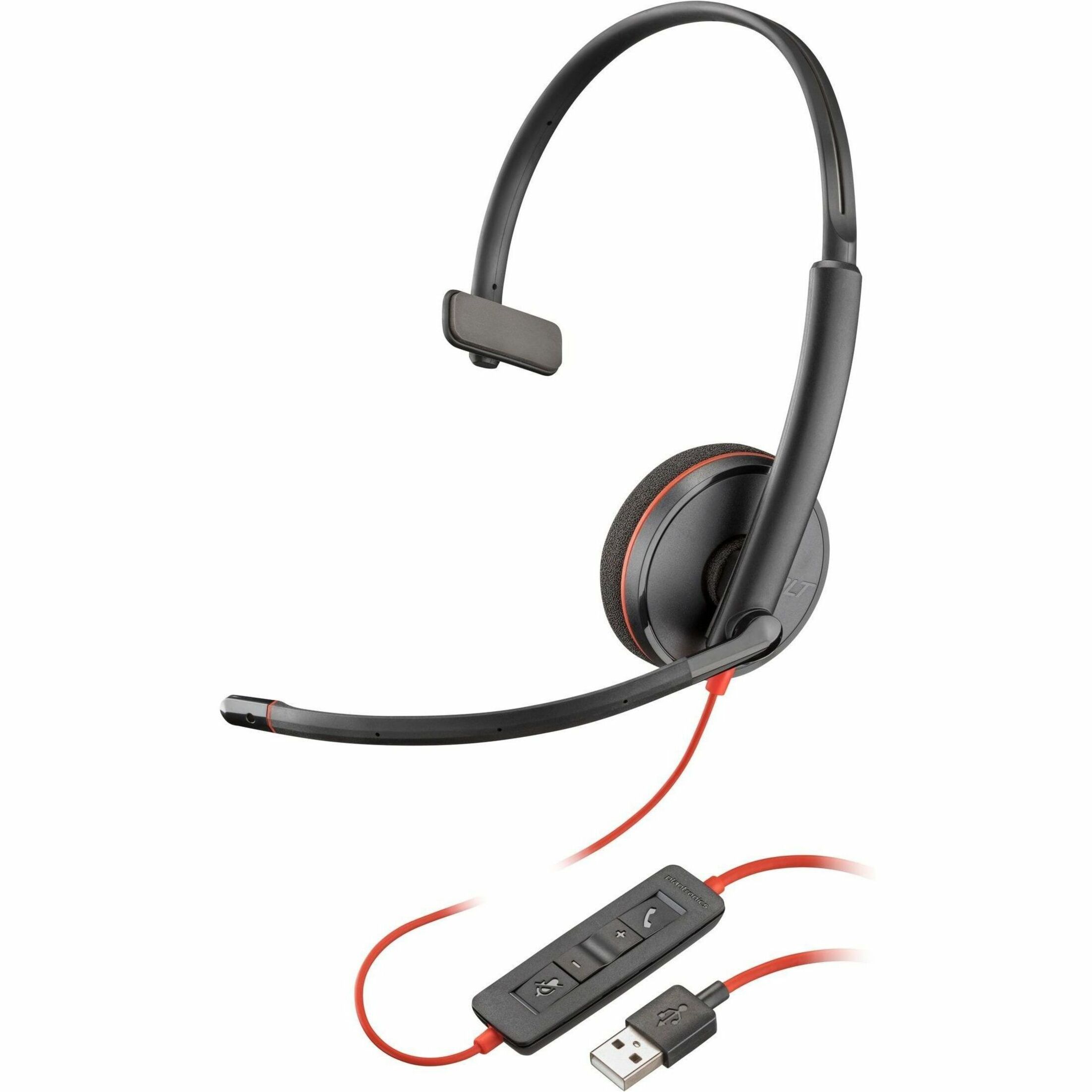 Poly Blackwire 3210 Monaural USB-A Headset TAA - Mono - USB Type A - Wired - 32 Ohm - Over-the-head, On-ear - Monaural - Supra-aural - 5.28 ft Cable - Noise Cancelling, Omni-directional Microphone - Noise Canceling - Black - TAA Compliant
