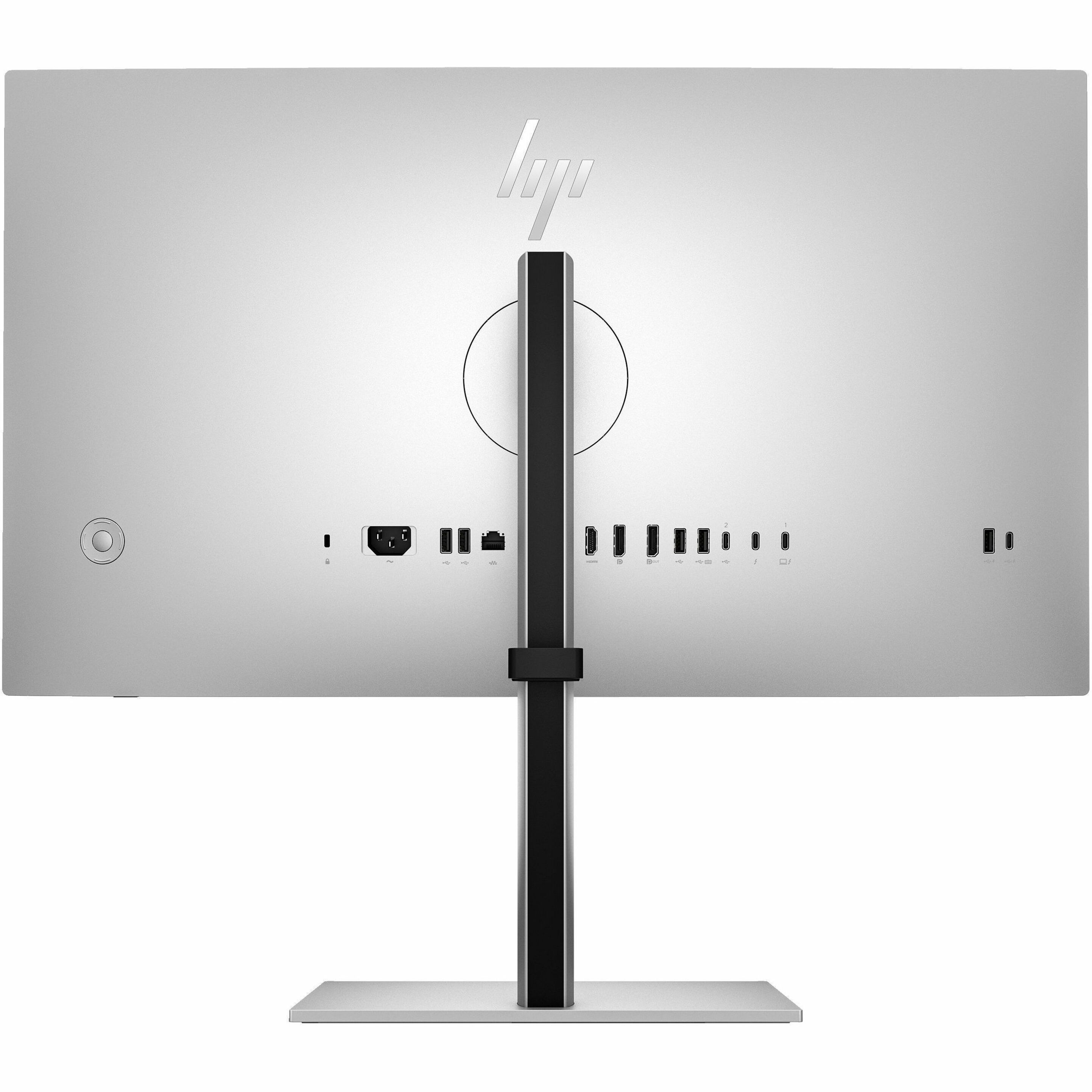 HP 727pu 27" Class WQHD LED Monitor - 16:9 - Natural Silver - 27" Viewable - In-plane Switching (IPS) Black Technology - Edge LED Backlight - 2560 x 1440 - FreeSync Premium - 400 Nit - 5 ms - 120 Hz Refresh Rate - Swivel, Height, Pivot, Tilt - USB Type-C - HDMI - DisplayPort - VESA Mount Compatible - USB Hub, KVM Switch — rearmaximum