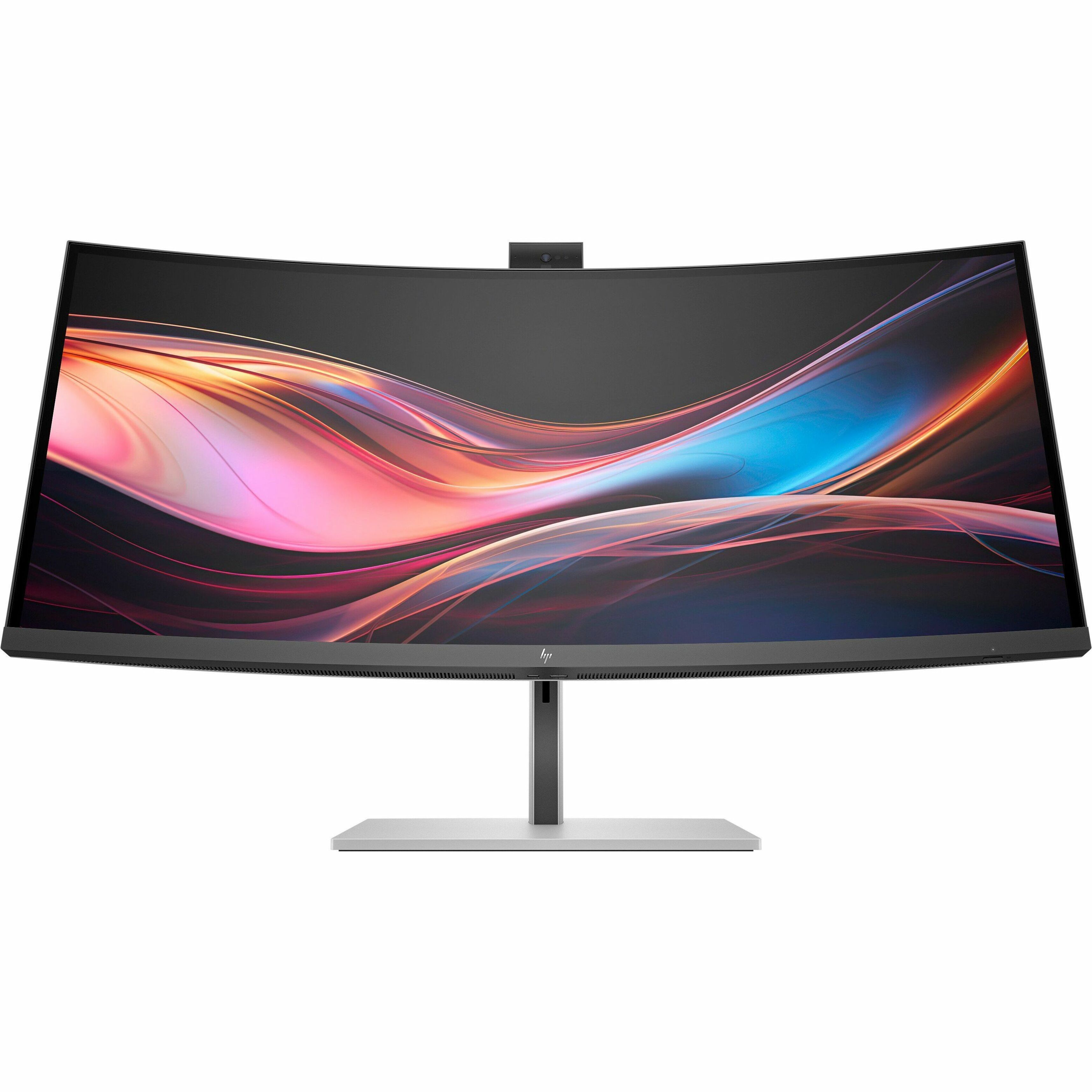 HP 734pm 34" Class Webcam UW-QHD Curved Screen LED Monitor - 21:9 - 34" Viewable - In-plane Switching (IPS) Black Technology - Edge LED Backlight - 3440 x 1440 - FreeSync Premium - 400 Nit - 5 ms - 120 Hz Refresh Rate - Speakers - Swivel, Height, Tilt - USB Type-C - HDMI - DisplayPort - VESA Mount Compatible - USB Hub, KVM Switch