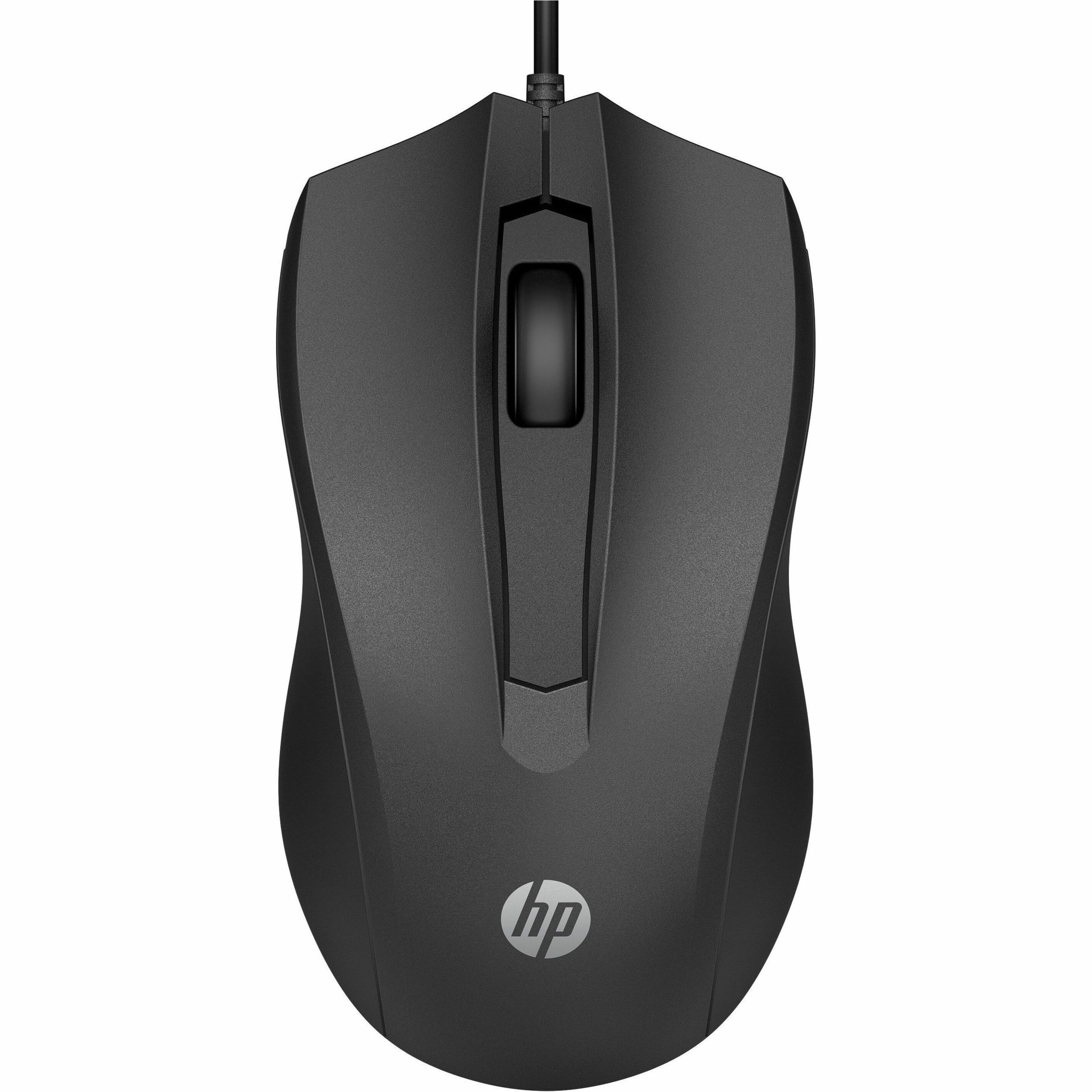 HP Wired Mouse 100 - Optical - Cable - Black - USB Type A - 1600 dpi - Scroll Wheel - 3 Button(s) - Symmetrical — top