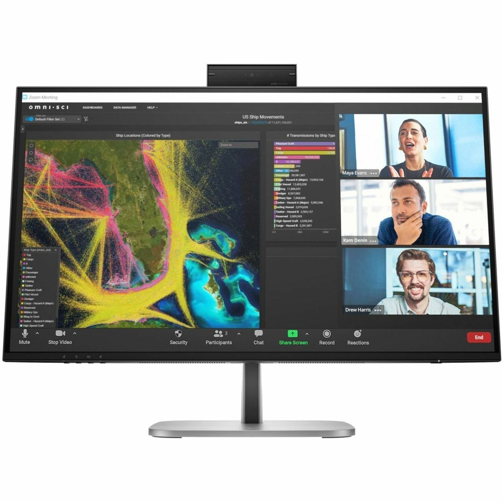 HP 527pm 27" Class WQHD LCD Monitor - 16:9 - Sleek Black, Silver - 27" Viewable - In-plane Switching (IPS) Technology - 2560 x 1440 - 350 Nit - 100 Hz Refresh Rate - Speakers - USB Type-C — front