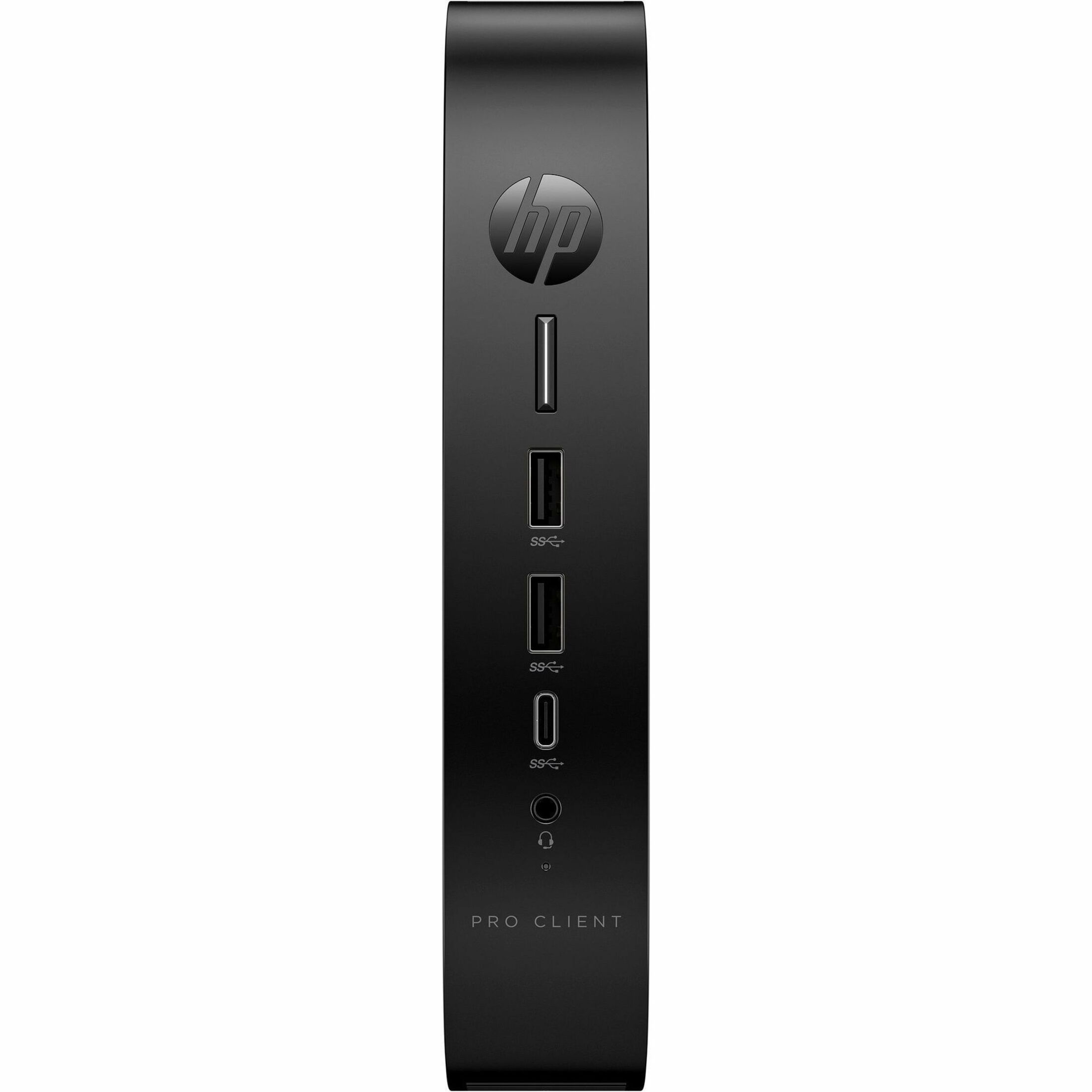 HP Pro t550 Thin Client - Intel Celeron J6412 Quad-core (4 Core) 2 GHz - TAA Compliant - Intel Chip - 8 GB RAM DDR4 SDRAM - DDR4-3200/PC4-25600 - 256 GB SSD - Intel - Gigabit Ethernet - Windows 11 IoT Enterprise LTSC 2024 - IEEE 802.11ax - Bluetooth 5.3 - DisplayPort - Network (RJ-45) - 7 Total USB Port(s) - 2 USB 2.0 Port(s) - USB Type-C - 45 W — frontmaximum