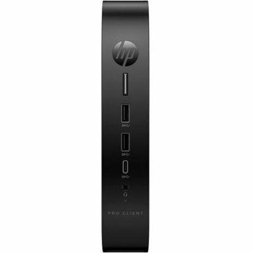 HP Pro t550 Thin Client Celeron J6412 Quad-core (4 Core) 2 GHz - TAA Compliant - Intel Chip - 8 GB RAM DDR4 SDRAM - DDR4-3200/PC4-25600 - 256 GB SSD - Gigabit Ethernet - Windows 11 IoT Enterprise LTSC 2024 - DisplayPort - Network (RJ-45) - 7 Total USB Port(s) - 2 USB 2.0 Port(s) - USB Type-C - 45 W — front