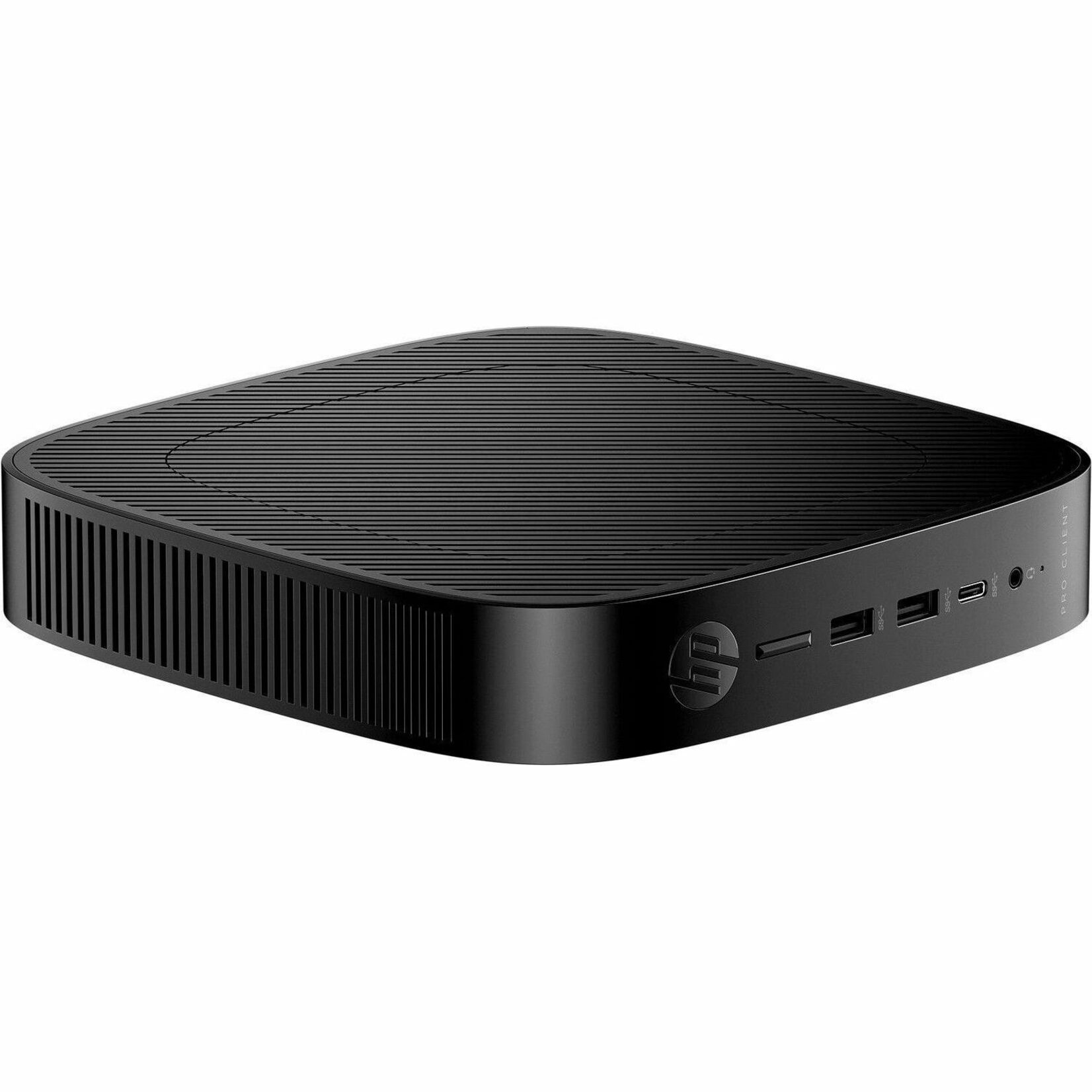 HP Pro t550 Thin Client - Intel Celeron J6412 Quad-core (4 Core) 2 GHz - TAA Compliant - Intel Chip - 8 GB RAM DDR4 SDRAM - DDR4-3200/PC4-25600 - 64 GB Flash - Intel - Gigabit Ethernet - Windows 11 IoT Enterprise LTSC 2024 - DisplayPort - Network (RJ-45) - 7 Total USB Port(s) - 2 USB 2.0 Port(s) - USB Type-C - 45 W — bottom