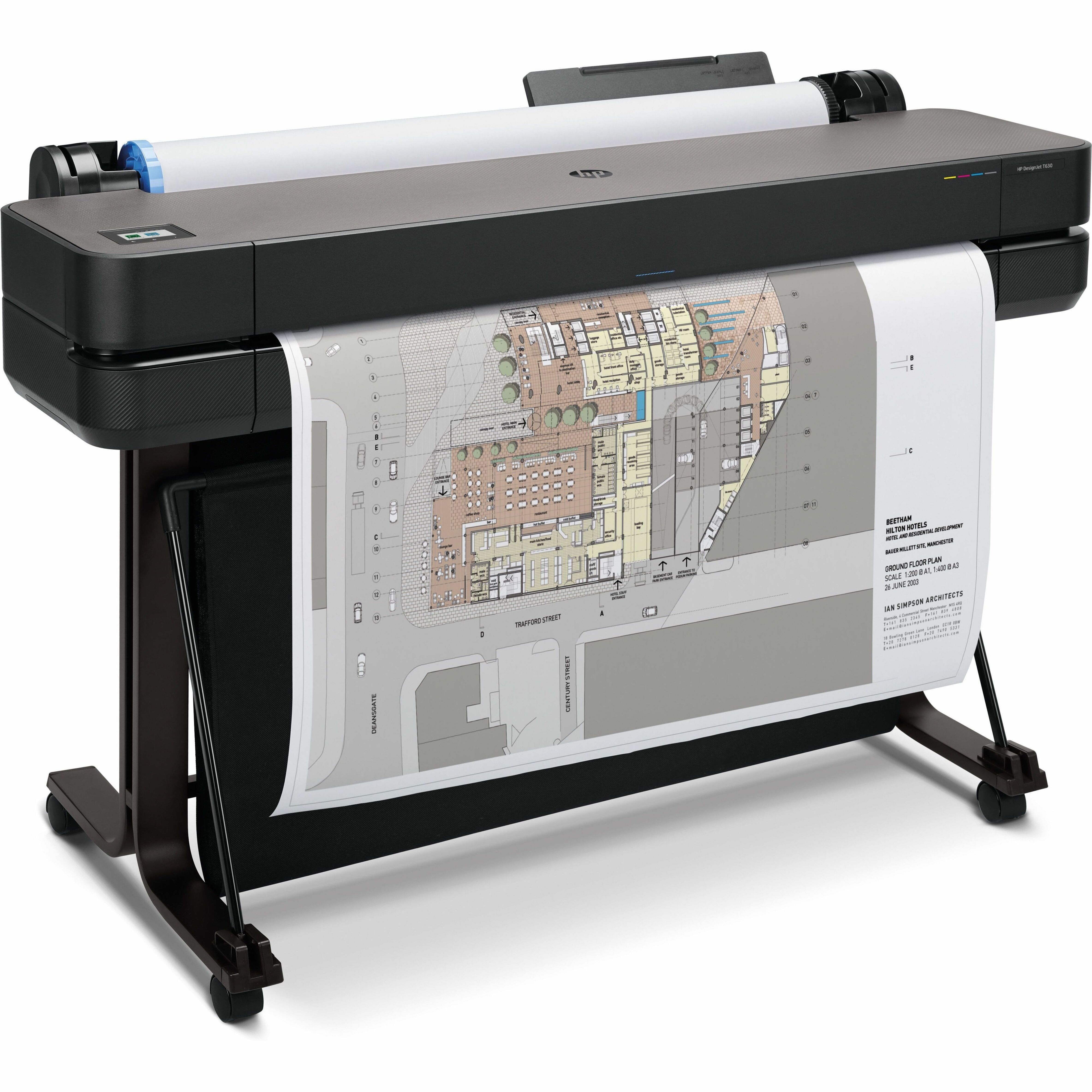 HP Designjet T630 A0 Inkjet Large Format Printer - Includes Printer - 36" Print Width - Color - 30 Second Color Speed - 2400 x 1200 dpi - 1 GB - USB - Ethernet - Wireless LAN - Wi-Fi Direct - Printer Stand Included — alternate image3