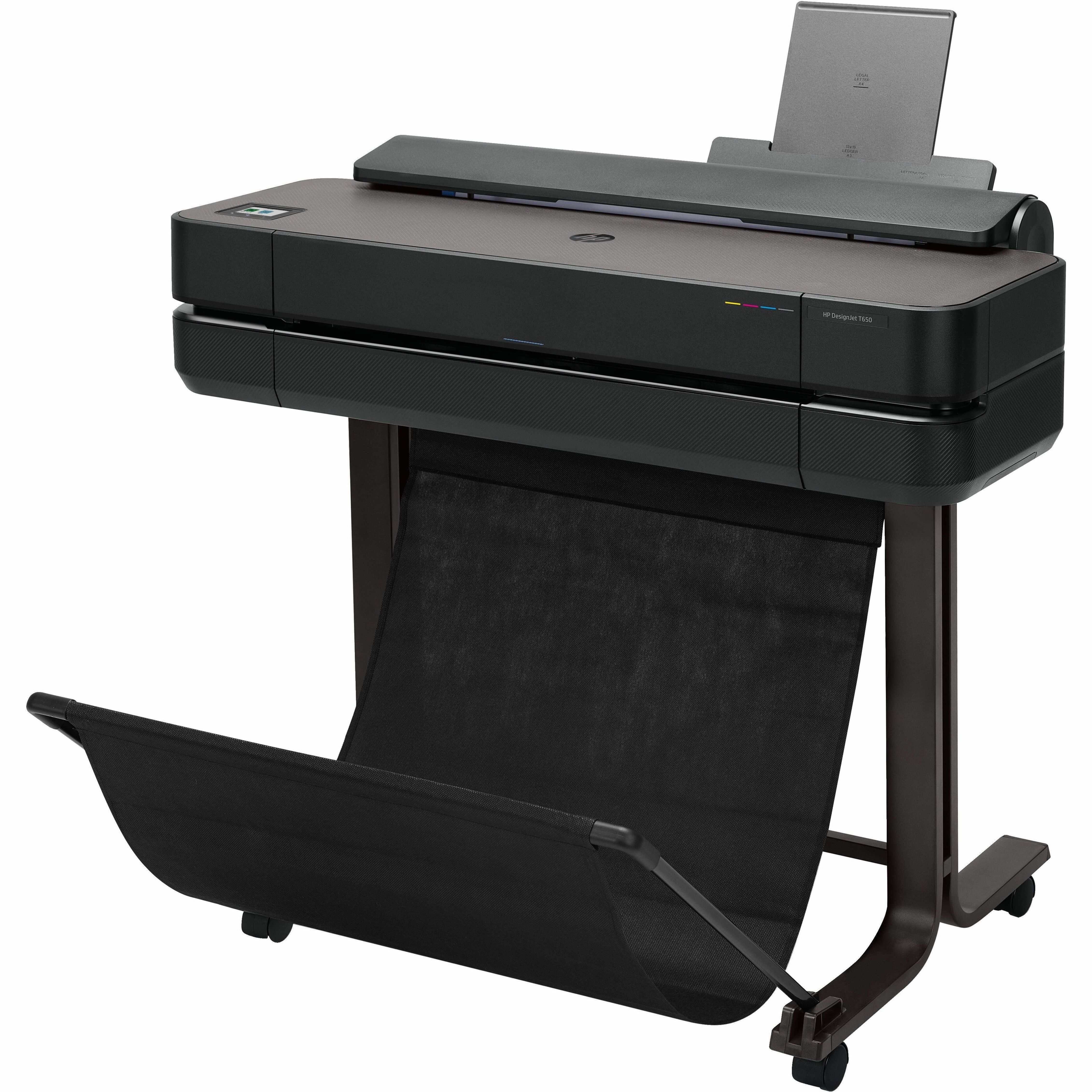 HP Designjet T650 A0 Inkjet Large Format Printer - Includes Printer - 24" Print Width - Color - 25 Second Color Speed - 2400 x 1200 dpi - 1 GB - USB - Ethernet - Wireless LAN - Wi-Fi Direct - Printer Stand Included — left