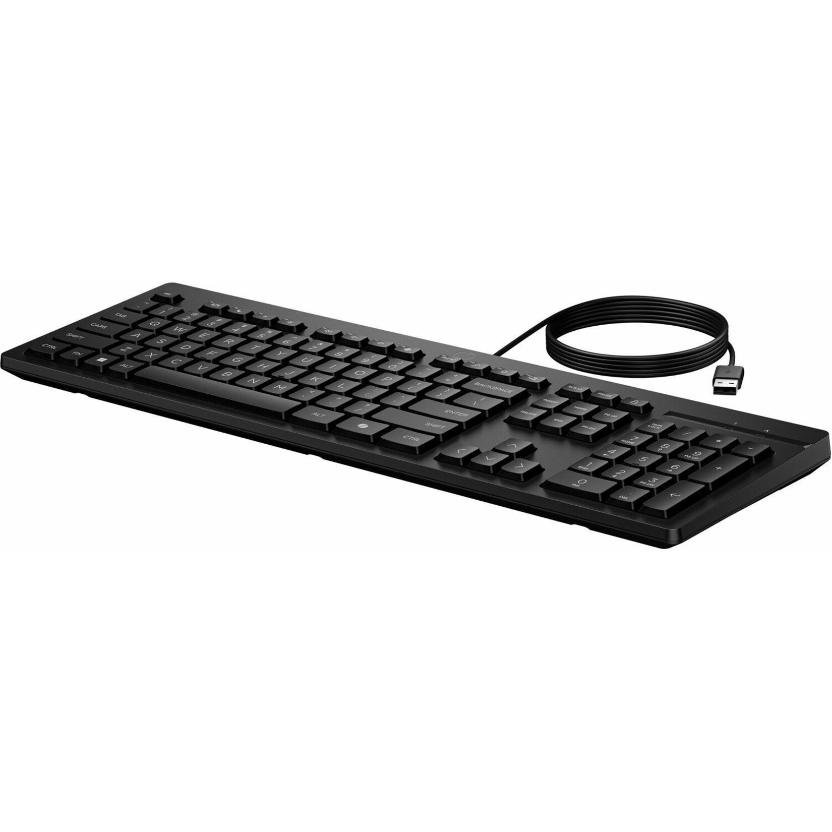 HP 125 Wired Keyboard - Cable Connectivity - Full-size - USB Type A Interface - CoPilot Hot Key(s) - Windows 11, Windows 10 - PC - Recycled Plastic - Plunger Keyswitch - Black