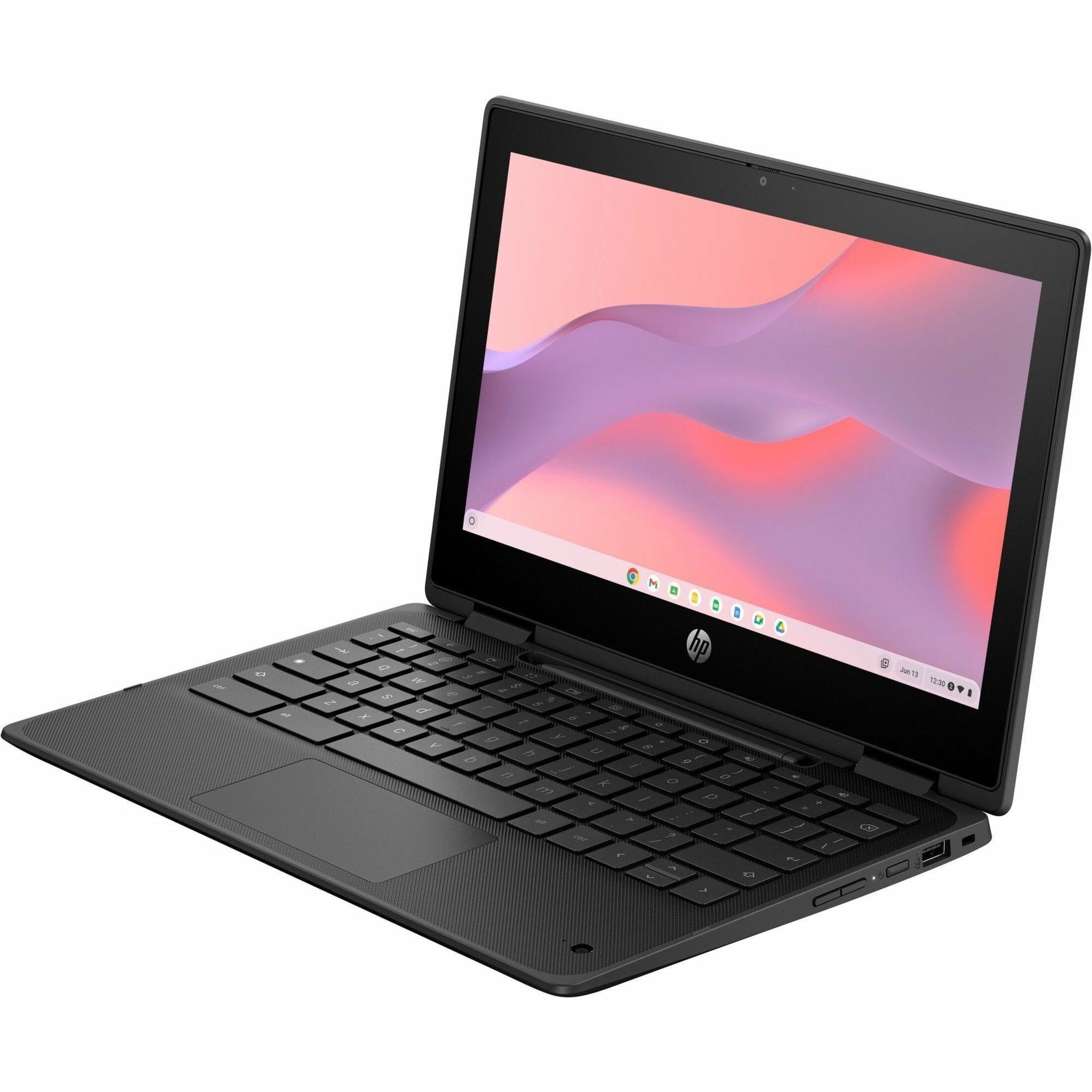 HP Fortis Flip G1m 11.6" Touchscreen Convertible 2 in 1 Chromebook - HD - 60 Hz - Octa-core (ARM Cortex A76 + Cortex A55) - 4 GB - 32 GB Flash Memory - English, French Keyboard - Jet Black - MediaTek Kompanio 520 Chip - 1366 x 768 - ChromeOS - ARM Mali G52 MC2 2EE - BrightView - Front Camera/Webcam - 16 Hours Battery Run Time - IEEE 802.11ax Wireless LAN Standard — alternate image2