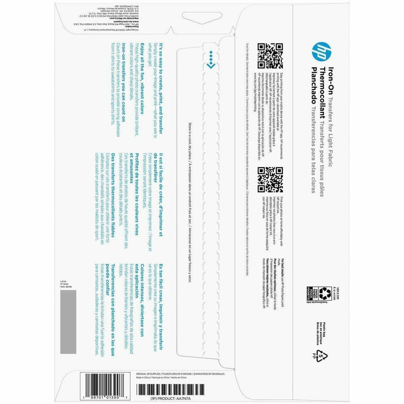 HP Iron-On Transfers for Light Fabric 8.5 x 11 in. (216 x 279 mm) 20 sheets - Letter - 8 1/2" x 11" - Easy Peel - 20 Sheets - 1 Unit — alternate image2