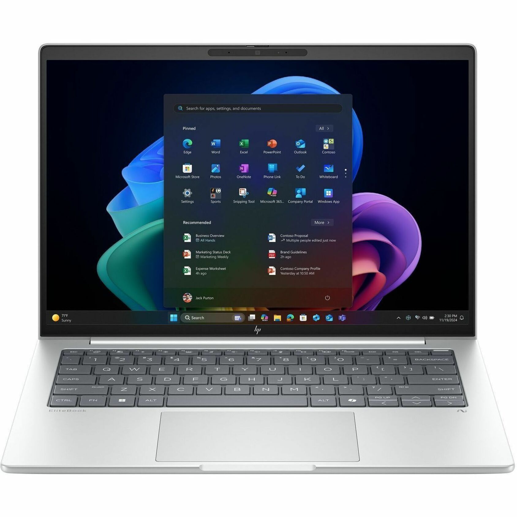 HP EliteBook 8 G1i 14" Touchscreen Notebook - WUXGA - 60 Hz - Intel Core Ultra 7 268V - vPro Technology - 32 GB - 512 GB SSD - English, French Keyboard - Glacier Silver Aluminum - Intel Chip - 1920 x 1200 - Windows 11 Pro - Intel Arc Graphics - In-plane Switching (IPS) Technology, Sure View - Front Camera/Webcam - IEEE 802.11be Wireless LAN Standard — front