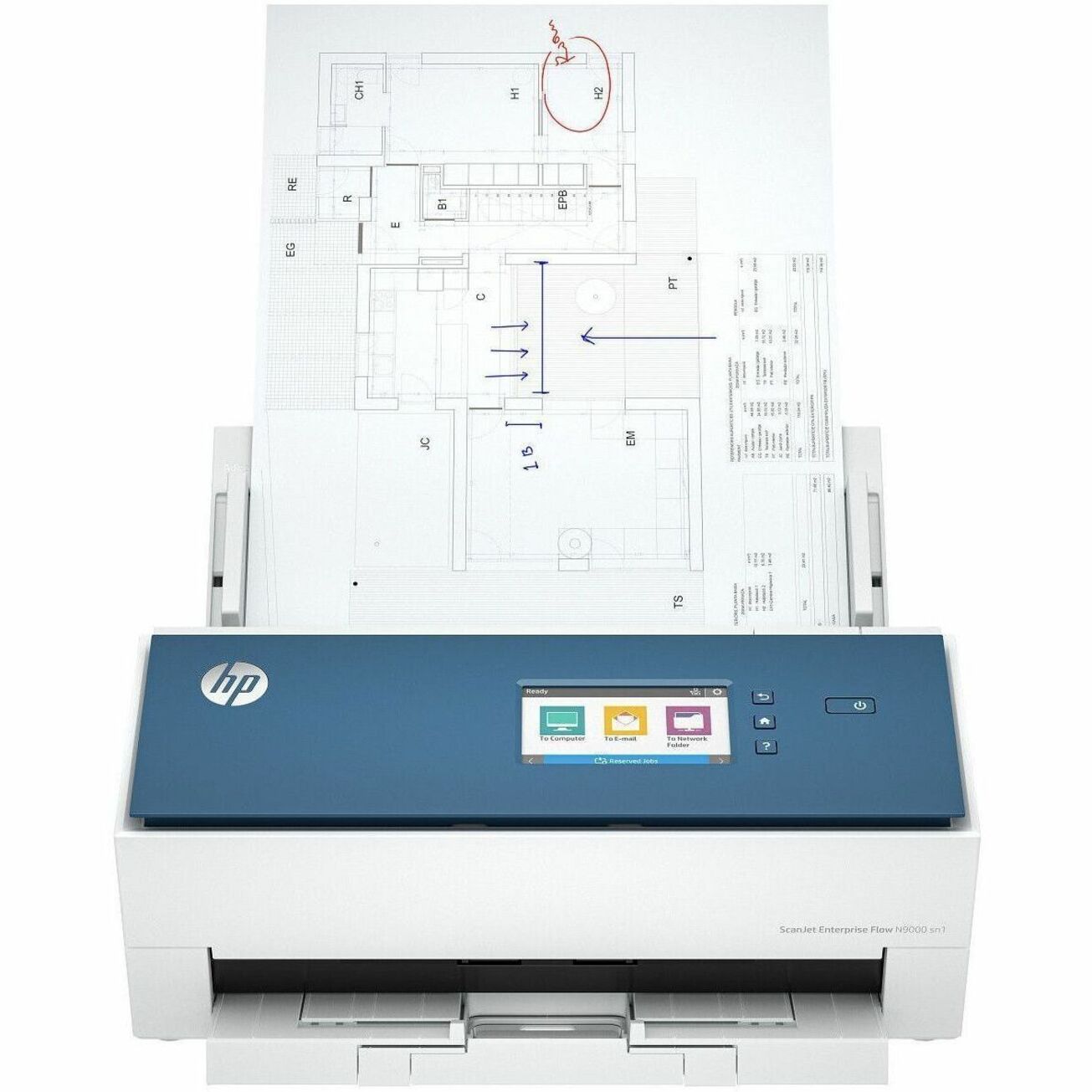 HP Scanjet Enterprise Flow N9000 sn1 Large Format Sheetfed Scanner - 1200 dpi Optical - 80 ppm (Mono) - 80 ppm (Color) - Color, Monochrome, Grayscale Scan - Duplex Scanning - Letter, Legal, Executive, Cut Sheet Paper, Laser Paper, Check, Business Card, Carbonless Form, Carrier Sheet, Inkjet Paper, Pre-punched Paper - Wireless LAN - USB — alternate image2